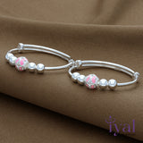 Pink Balls Adjustable Silver bangle for Kids(Pair)