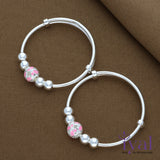 Pink Balls Adjustable Silver bangle for Kids(Pair)