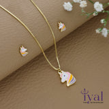 Adorable Unicorn Gold Polish 925 Silver Kids Chain Pendent Set(3+ Yrs)