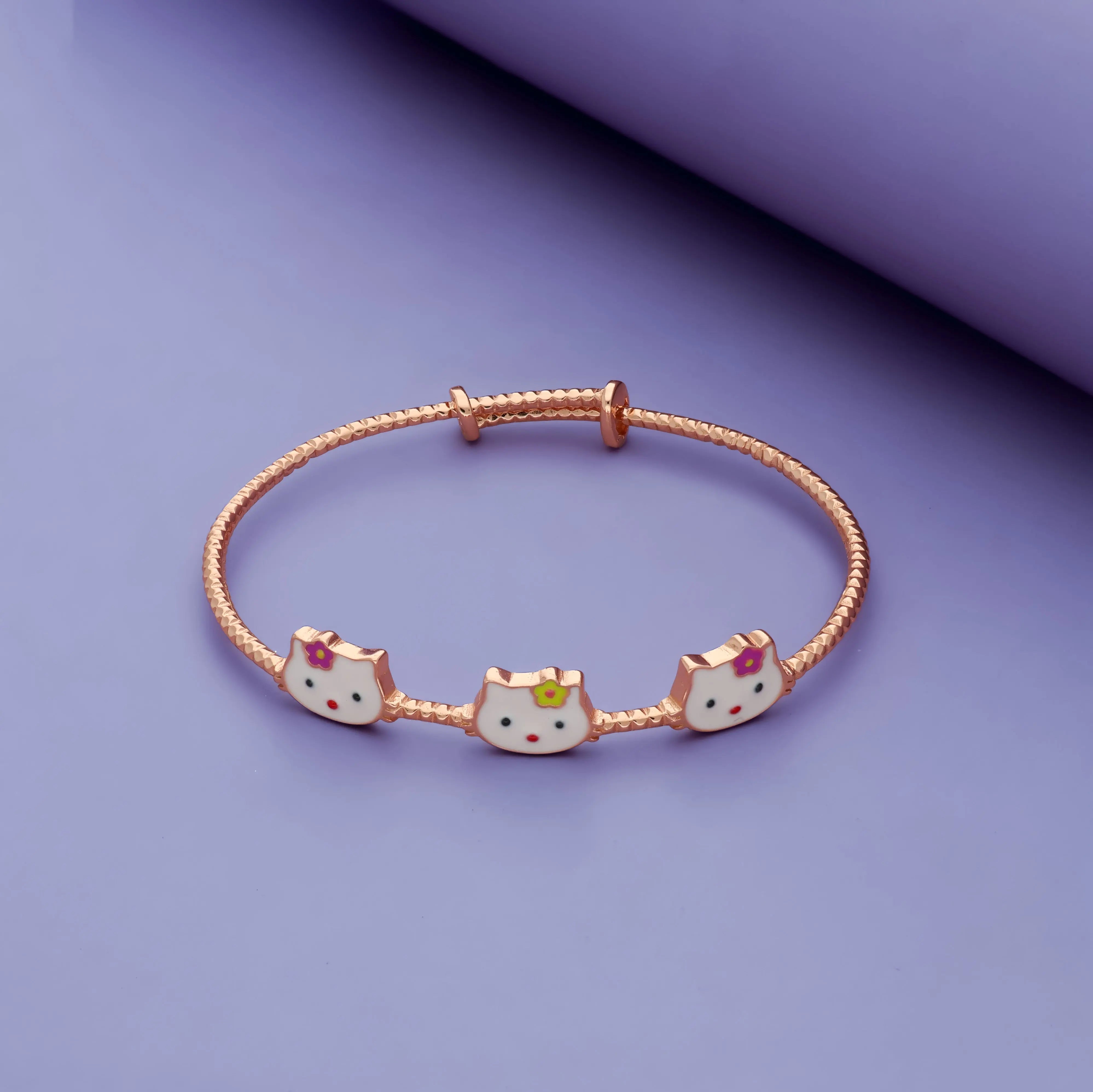 Cute Kitty Trio 925 Silver Kids Bangles (0-5 Yrs)
