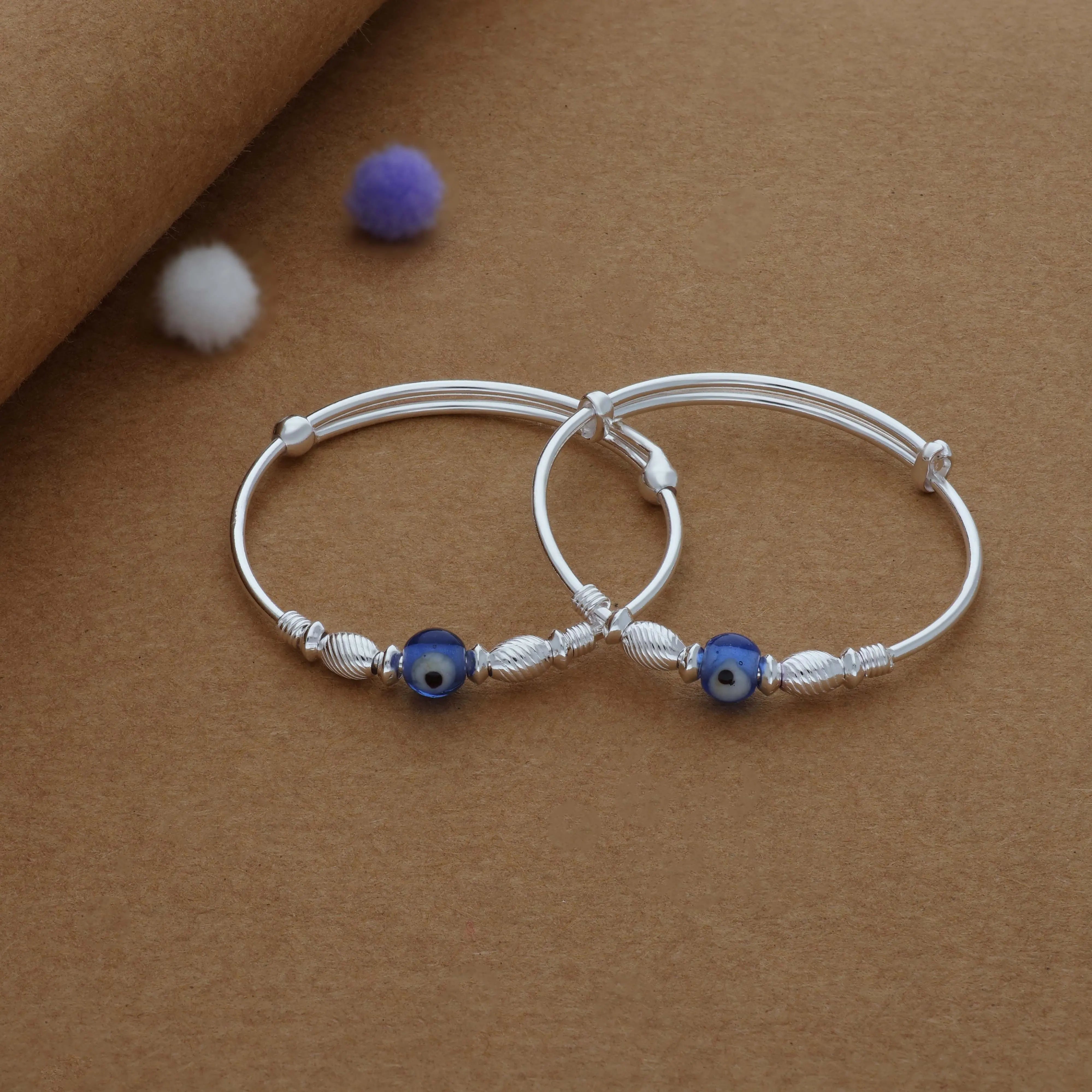 Evil Eye Beads Protector 925 Silver Kids Bangles (0-3 Yrs)