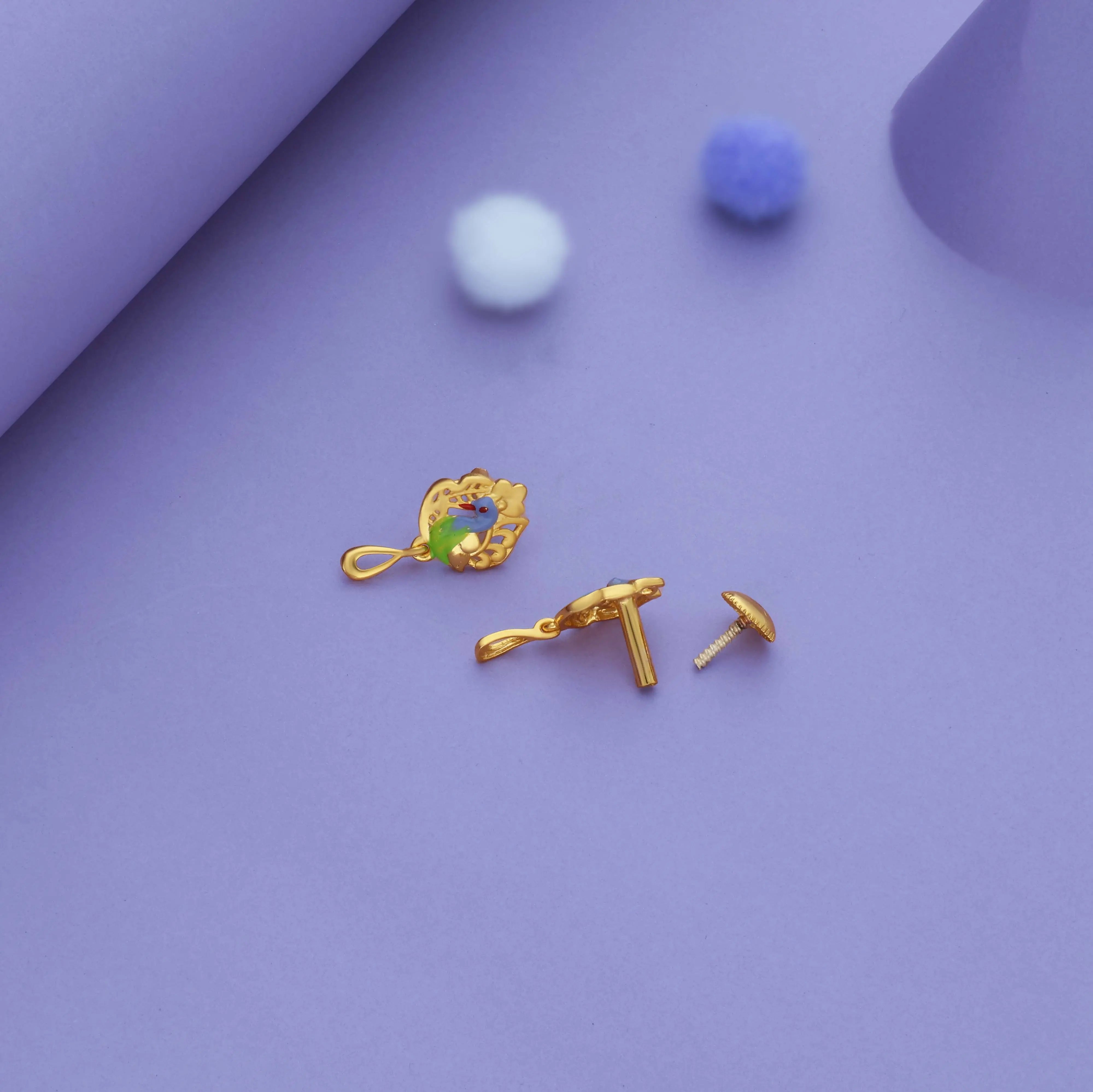 Royal Bird Gold Polish 925 Silver Drop Earring