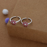 Maroon Flora Adjustable 925 Silver Fancy Toering