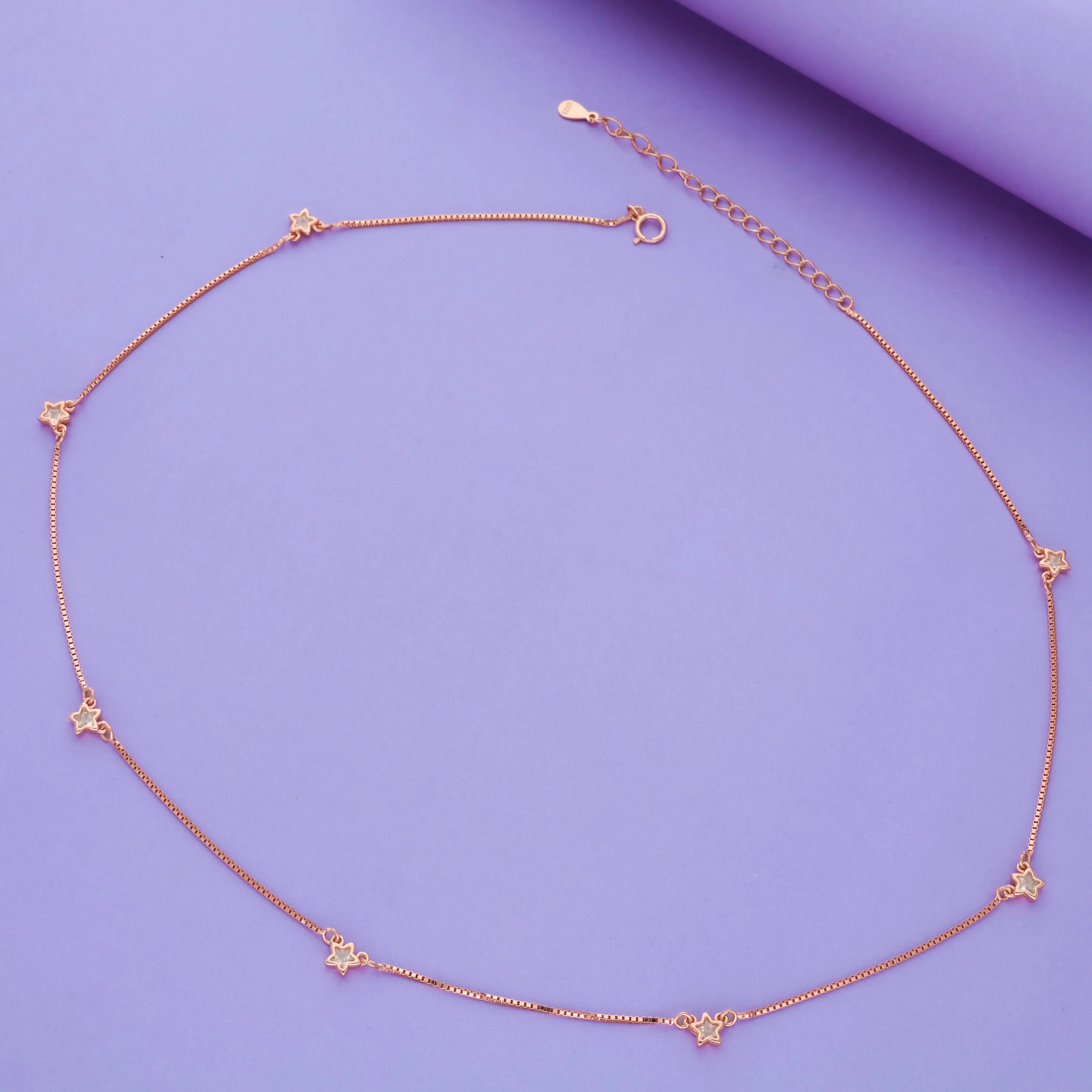 925 Silver Crystal Star Charm Chain Necklace