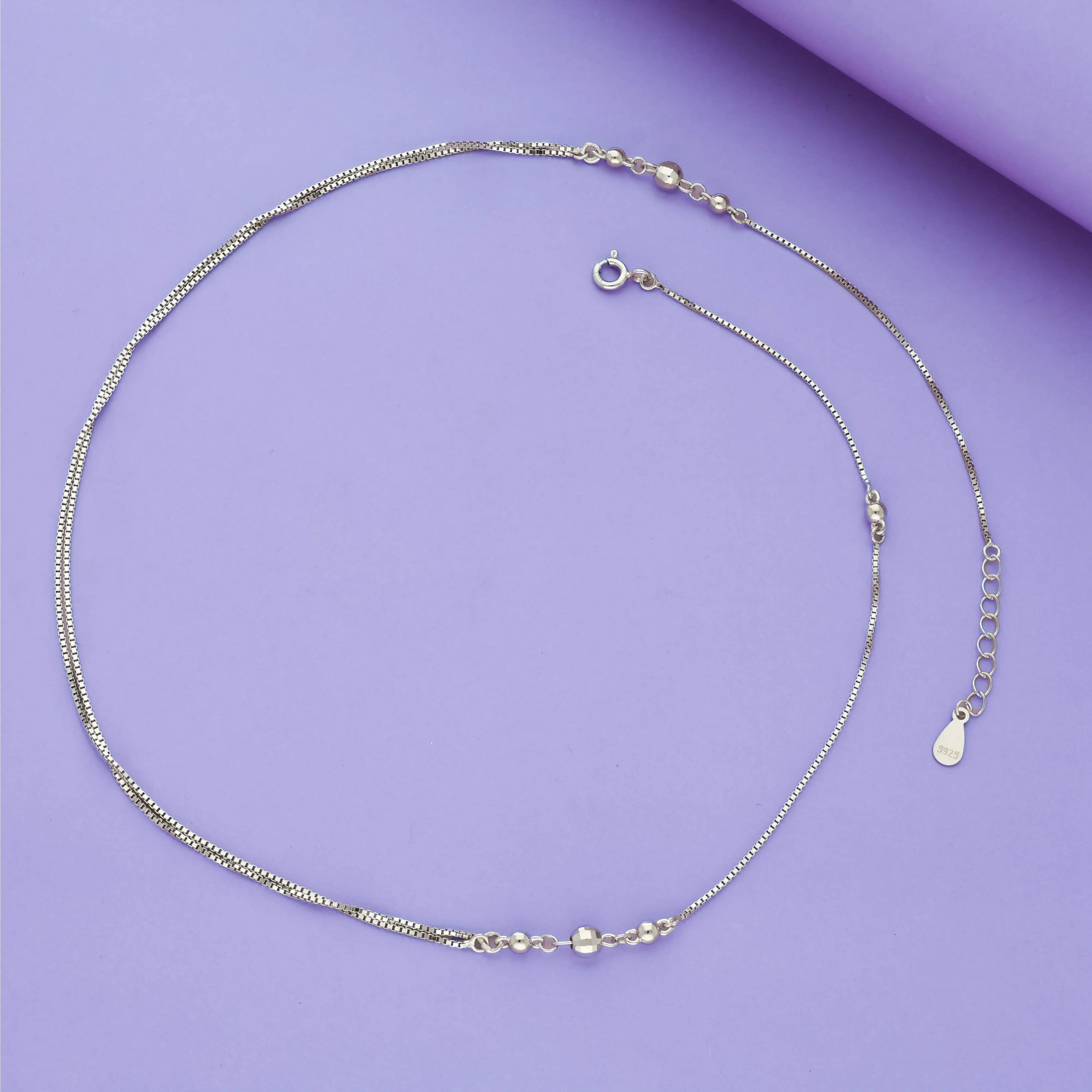 Bead Charm 925 Silver Double Layered Necklace