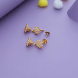White Stone Floral Charm 925 Gold Polish Silver Kid Drop Earring(6+ Yrs)