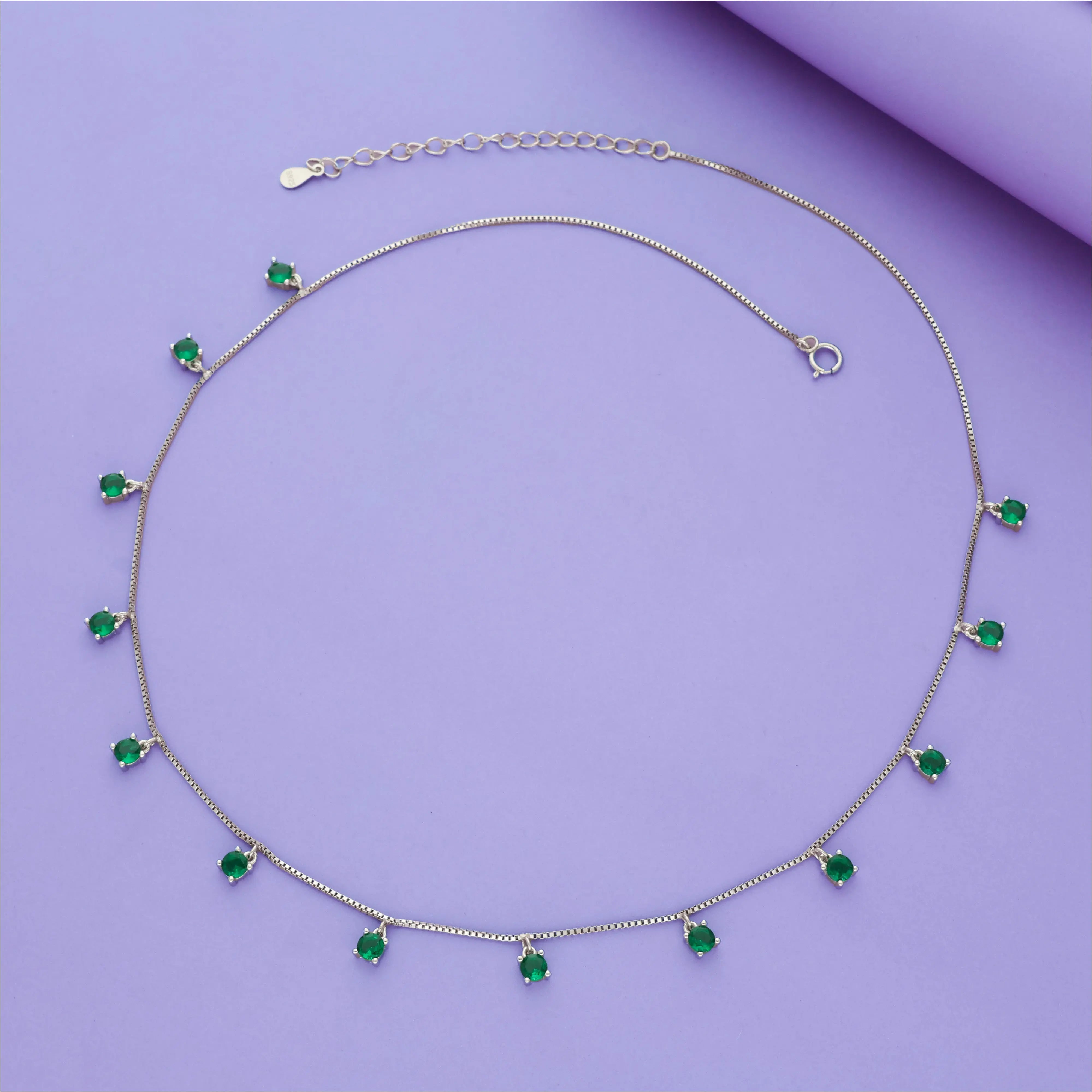Classic Green Stone 925 Silver Charm Necklace