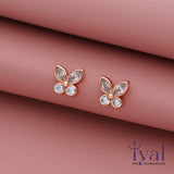 White Stone Butterfly Rose Gold Polish Silver Stud