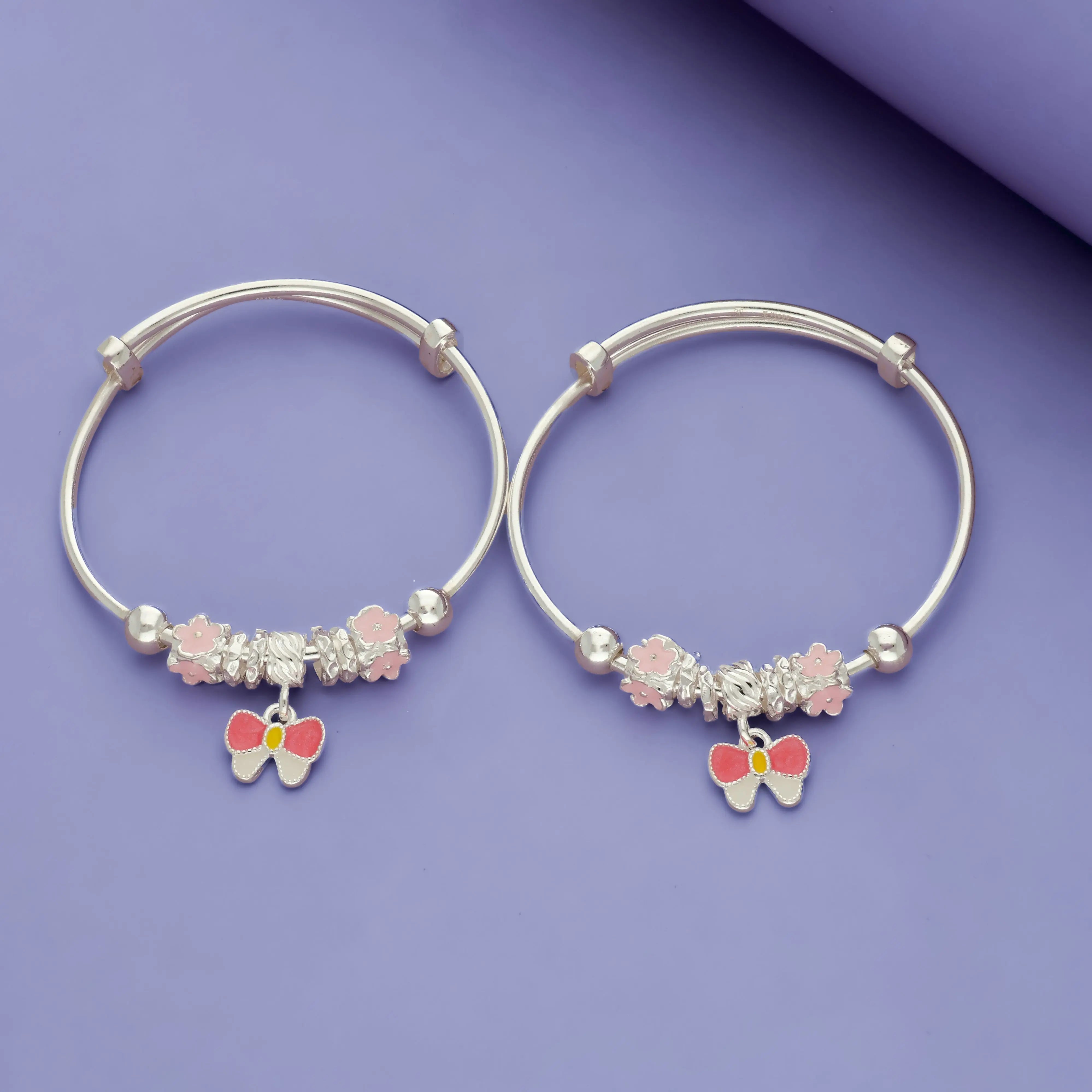 Flora Flutter Charm Silver Baby Bangles (0-5 Yrs)