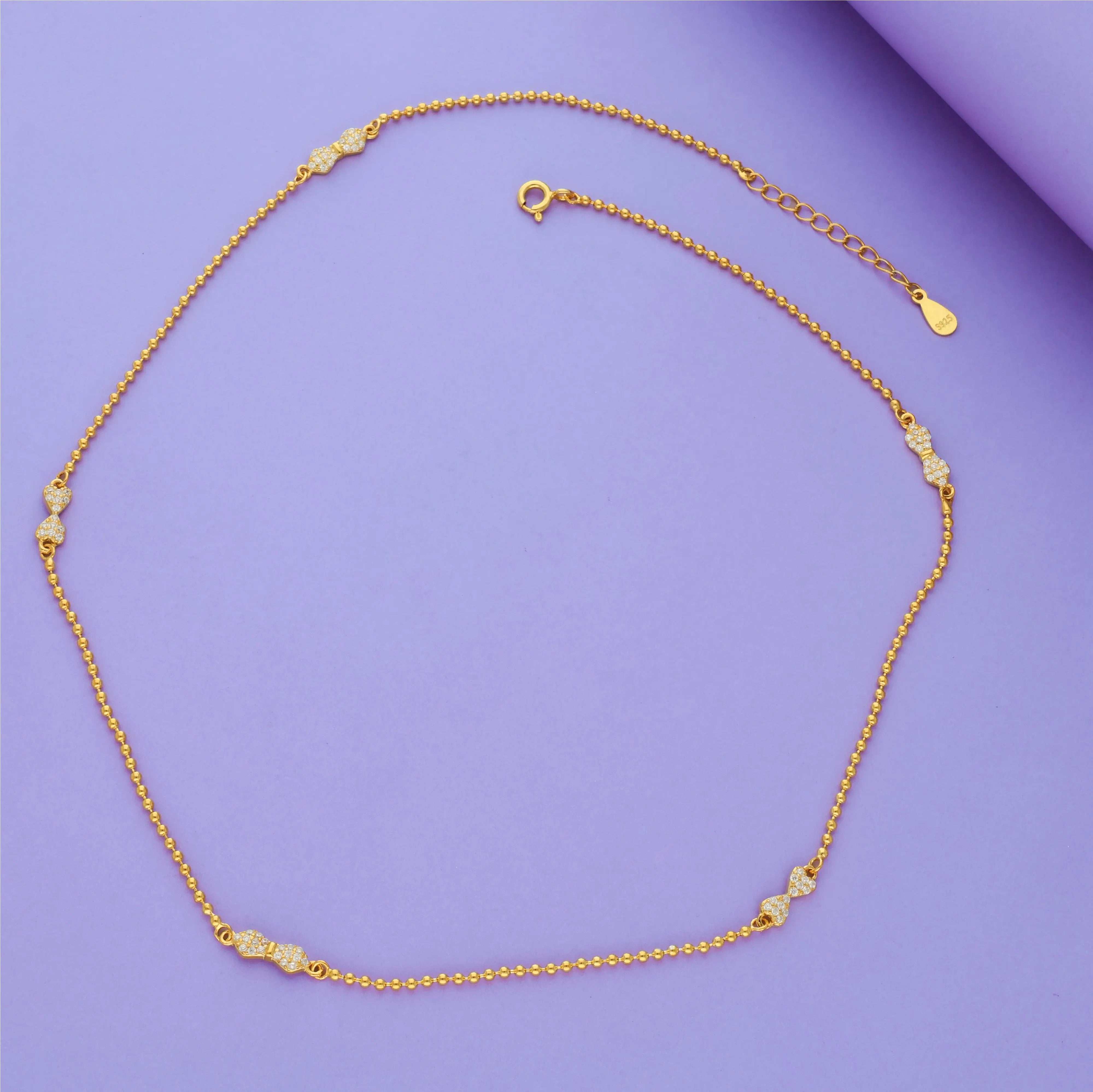 Elegant Bow Sparkle 925 Silver Chain Necklace