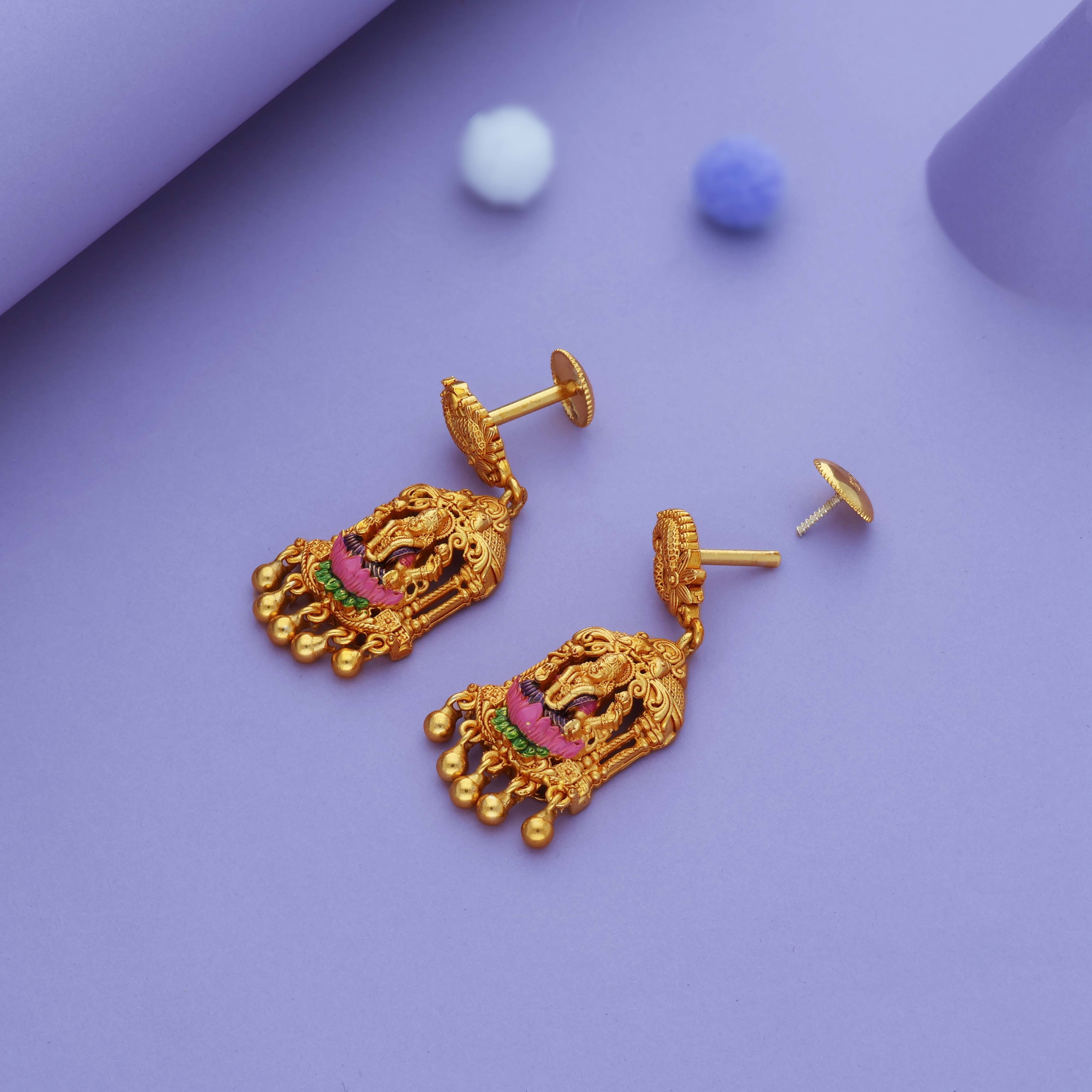Peacock Temple Grace 925 Gold Polish Traditional Jhumka