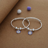 Little Evil Eye Protection Silver Kid Bangles (0-6 Yrs) | 925 Hallmark | Adjustable | Safe & Lightweight