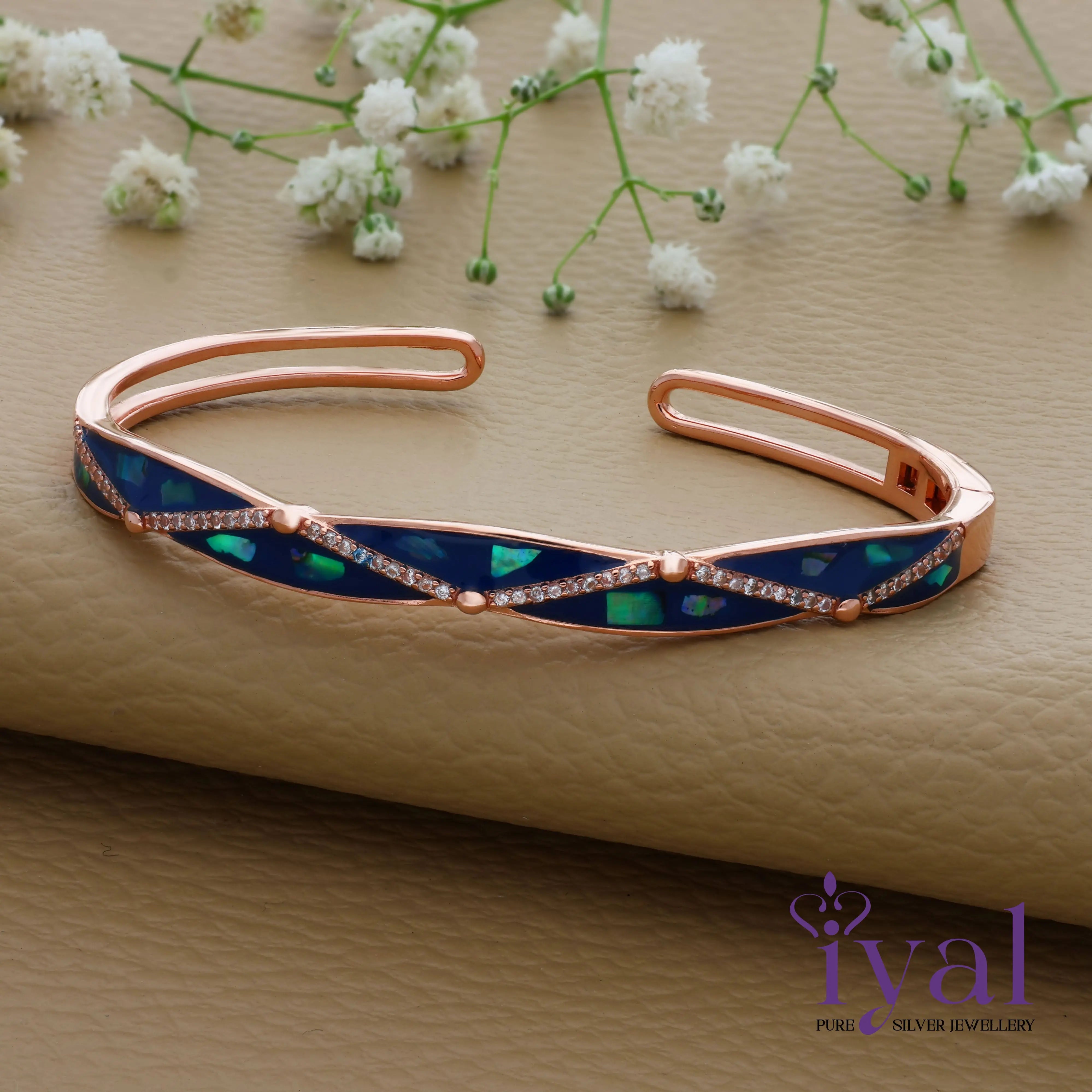 Blue Meadows Rose Gold Polish Silver Kada