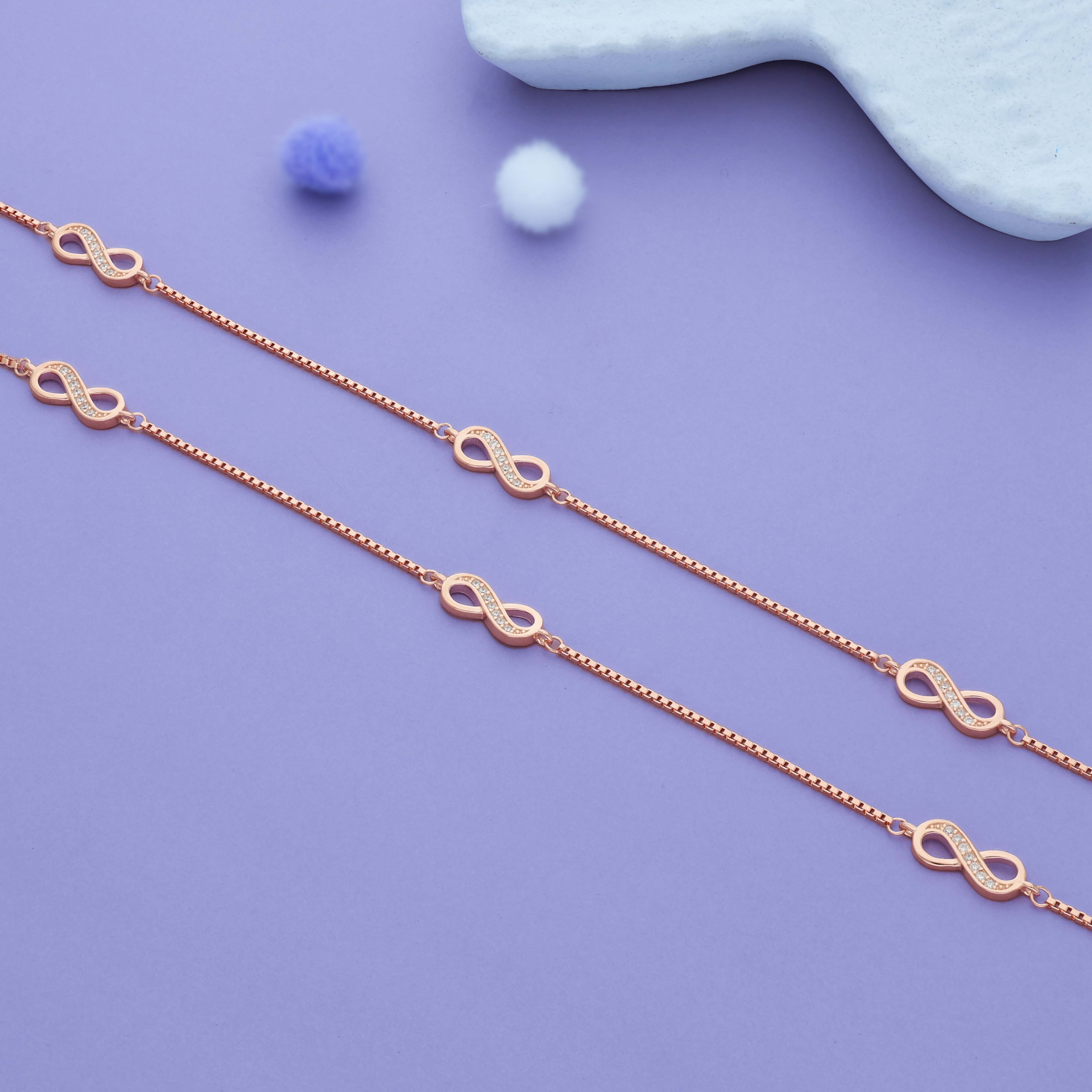 Infinity Charm Rose Gold Polish 925 Silver Women Anklet