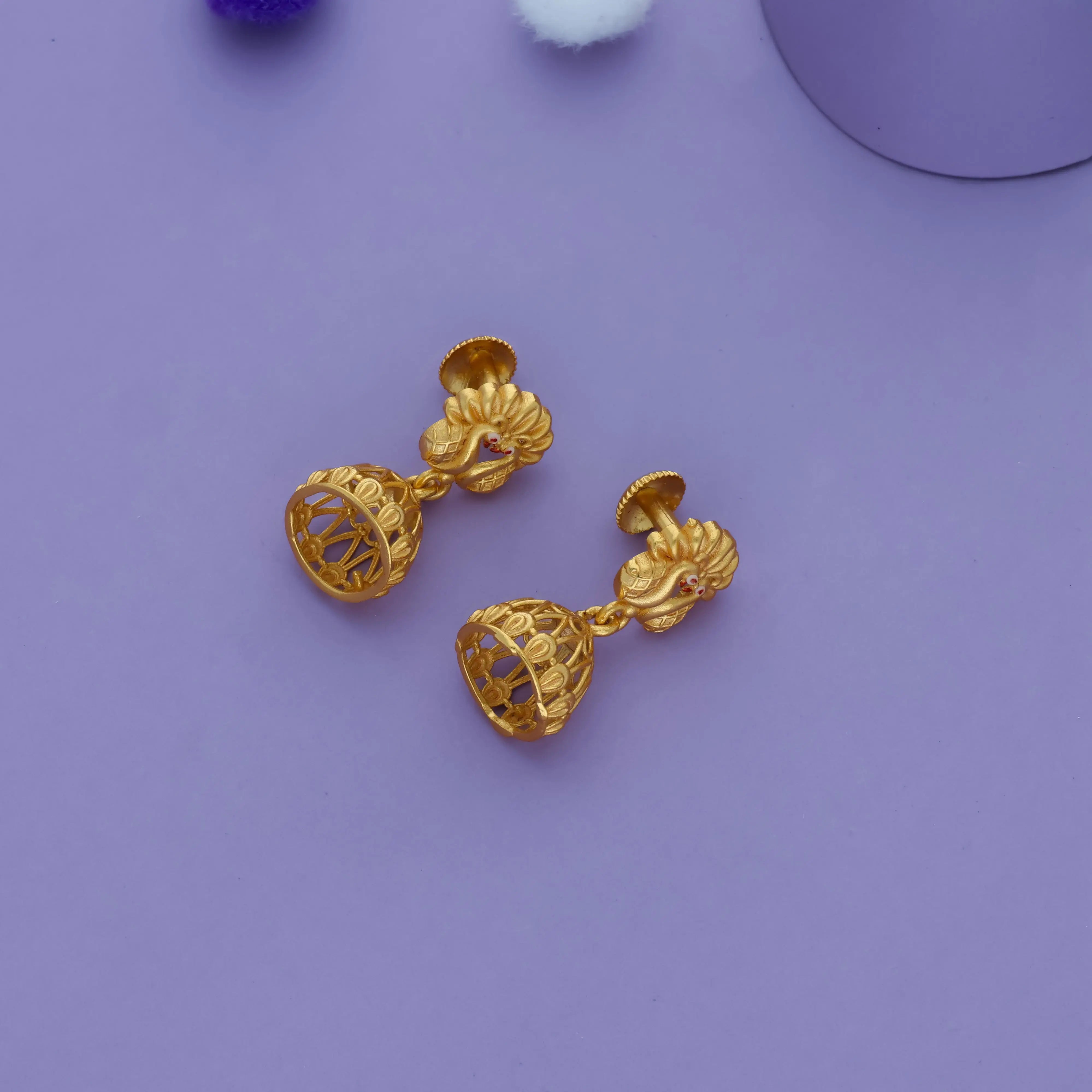925 Silver Gold Polish Twin Peacock Design Jhumkas