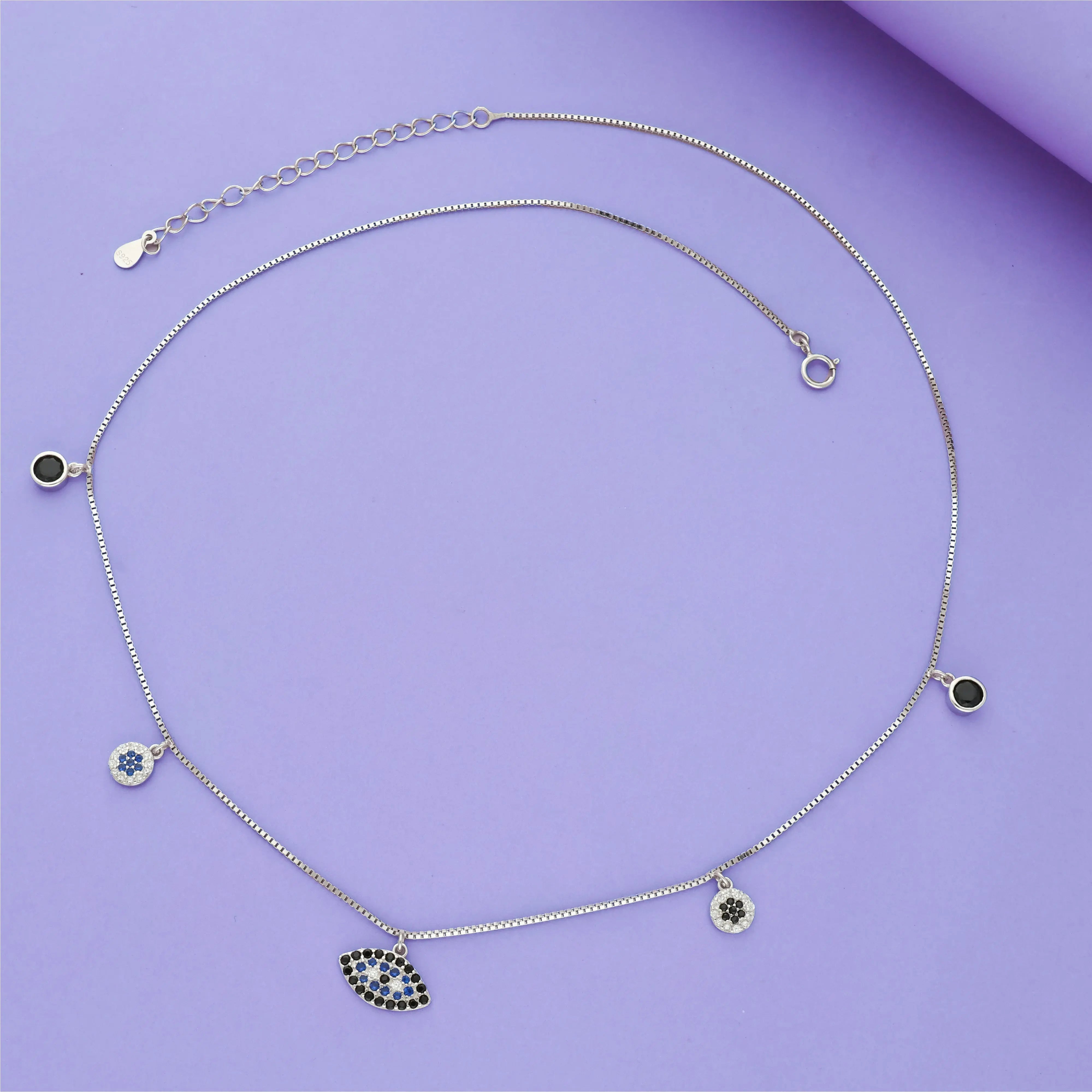 925 Silver Black Evil Eye Charm Necklace for Women