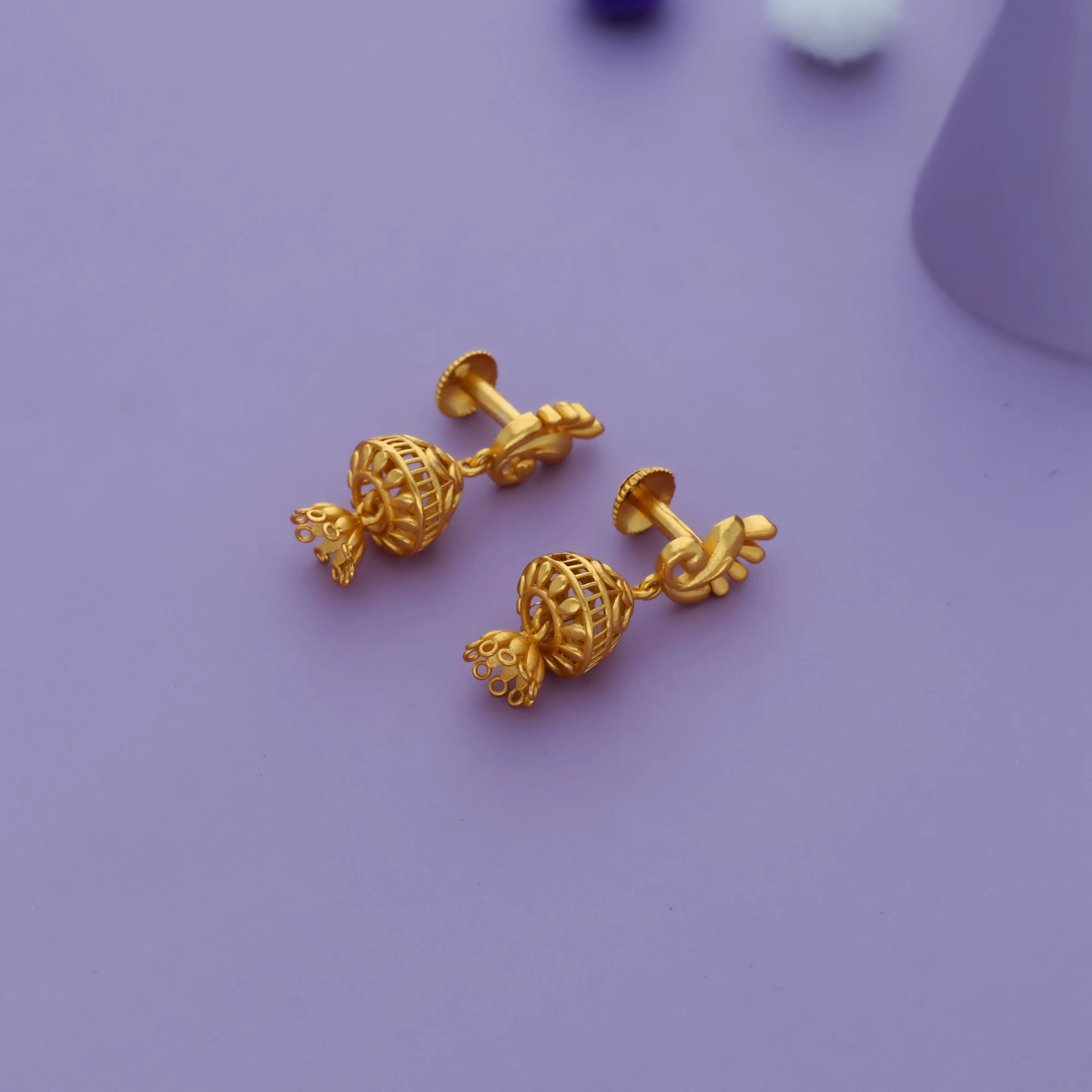 925 Silver Gold Plated Leaf Drop Jhumka Earrings