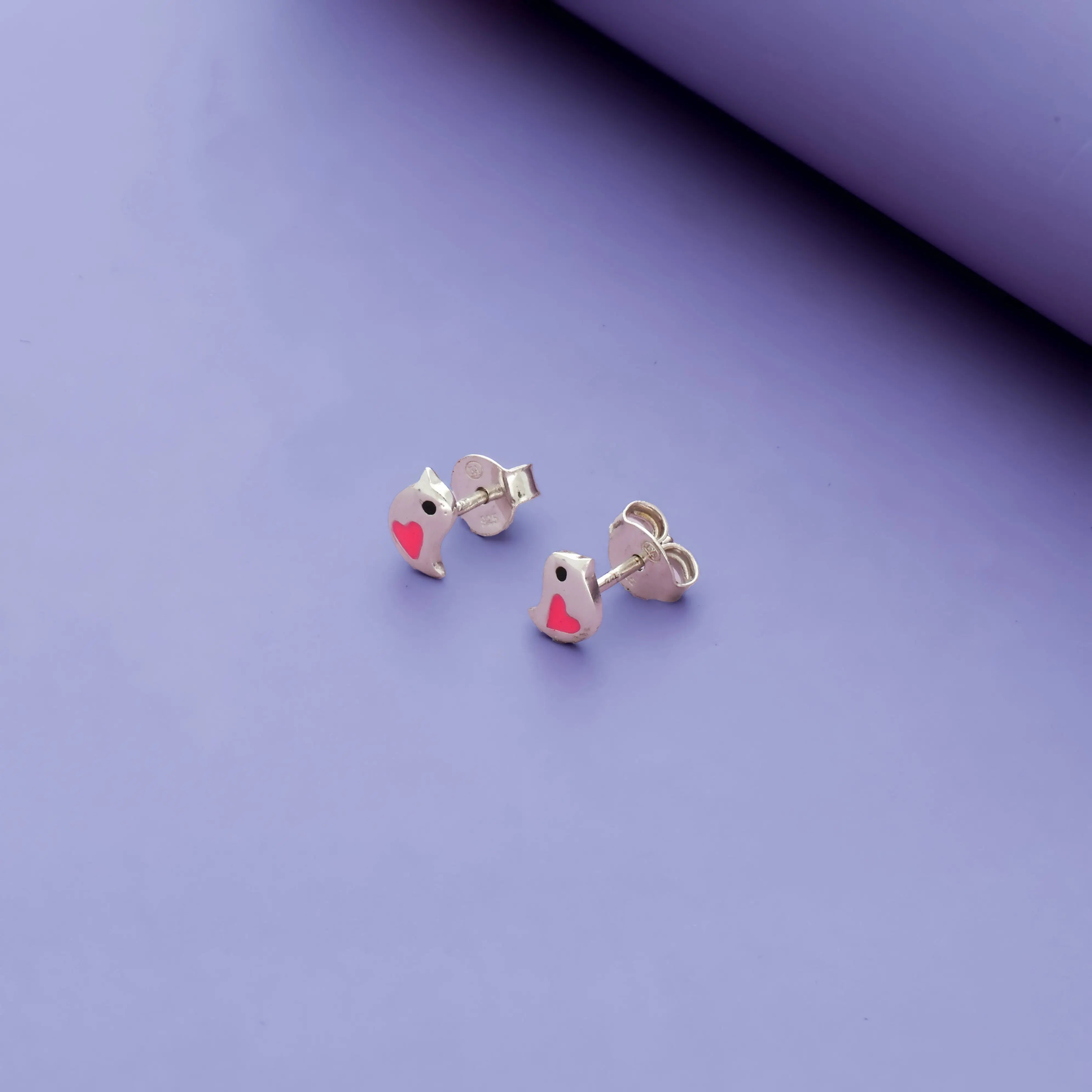 Tweety Heart 925 Silver Kids Studs (2+ Yrs)