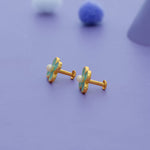 Green Petal Flower 925 Sterling Silver Earrings