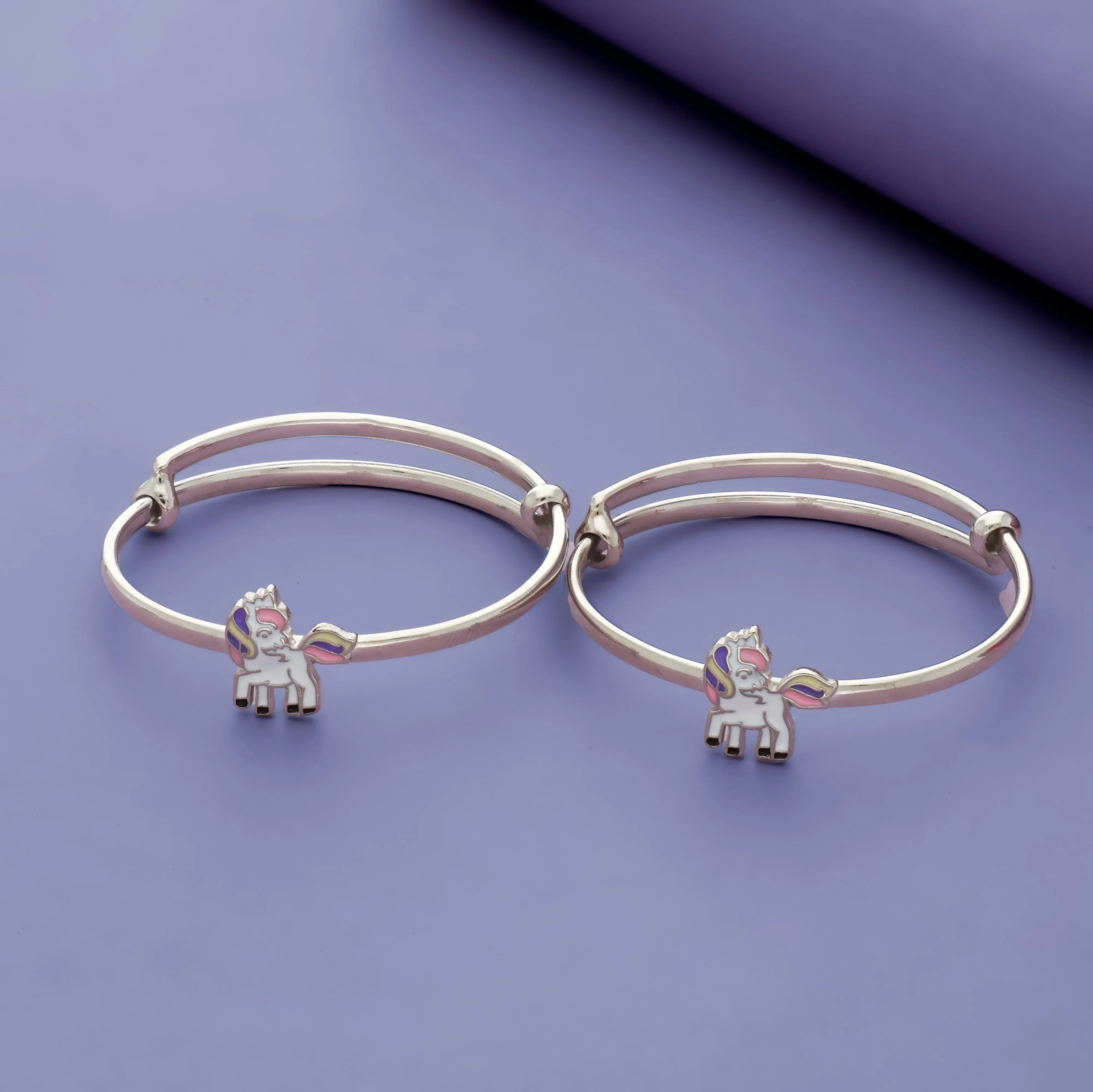 Unicorn Cartoon Adjustable 925 Silver Kid Bangles (0-5 Yrs)
