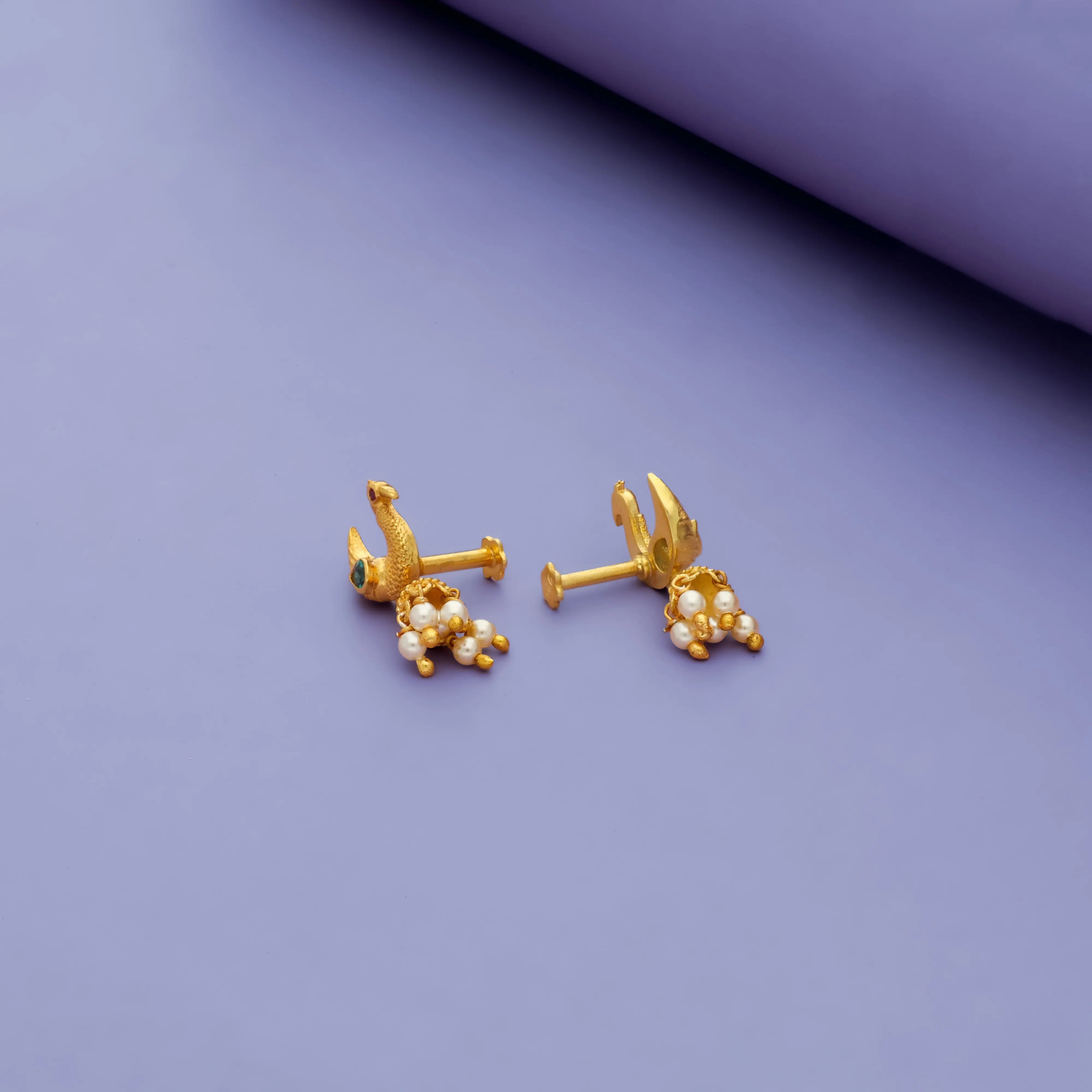 925 Silver Matte Gold-Plated Traditional Peacock Drops Earring