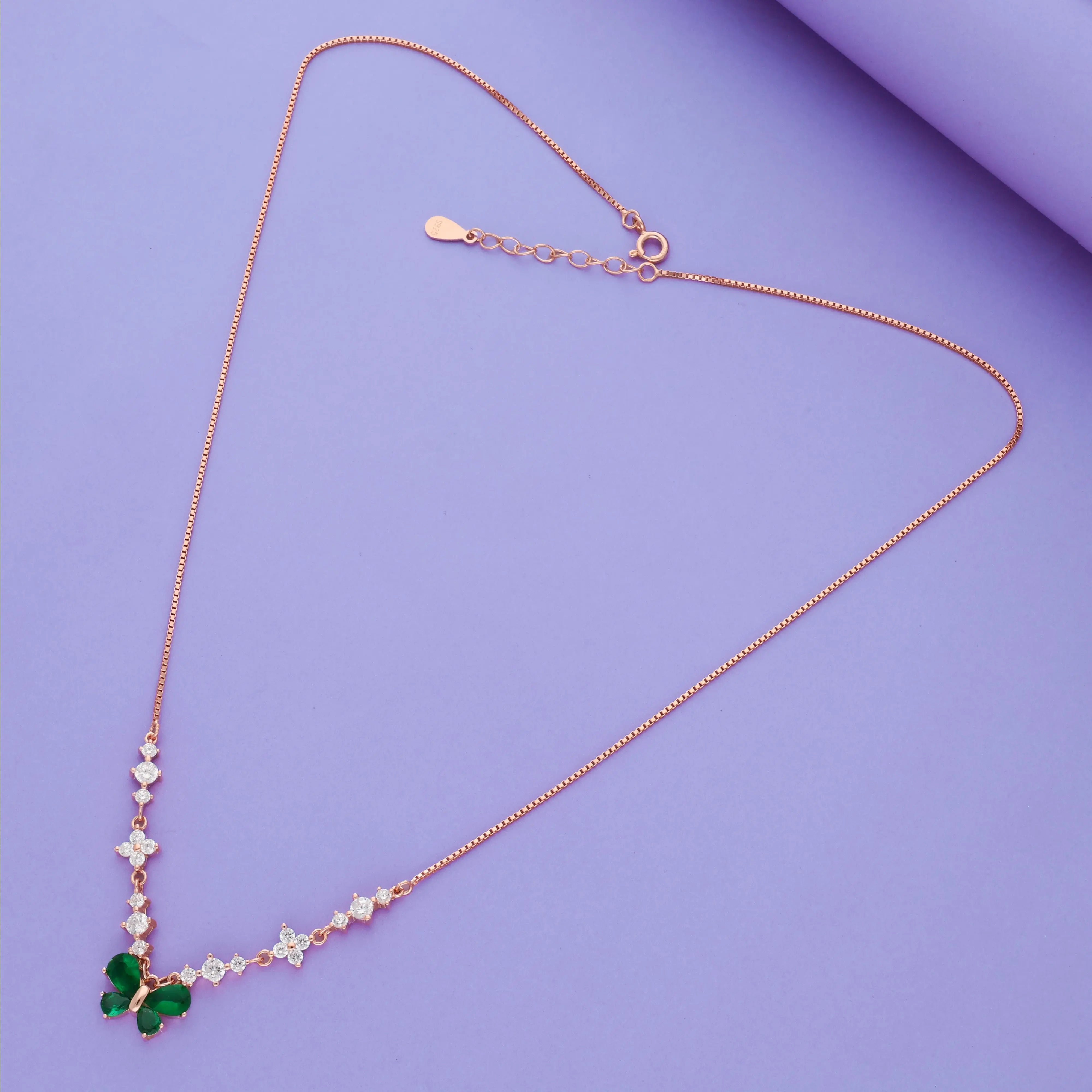 Rose Gold Green Butterfly Charm Necklace