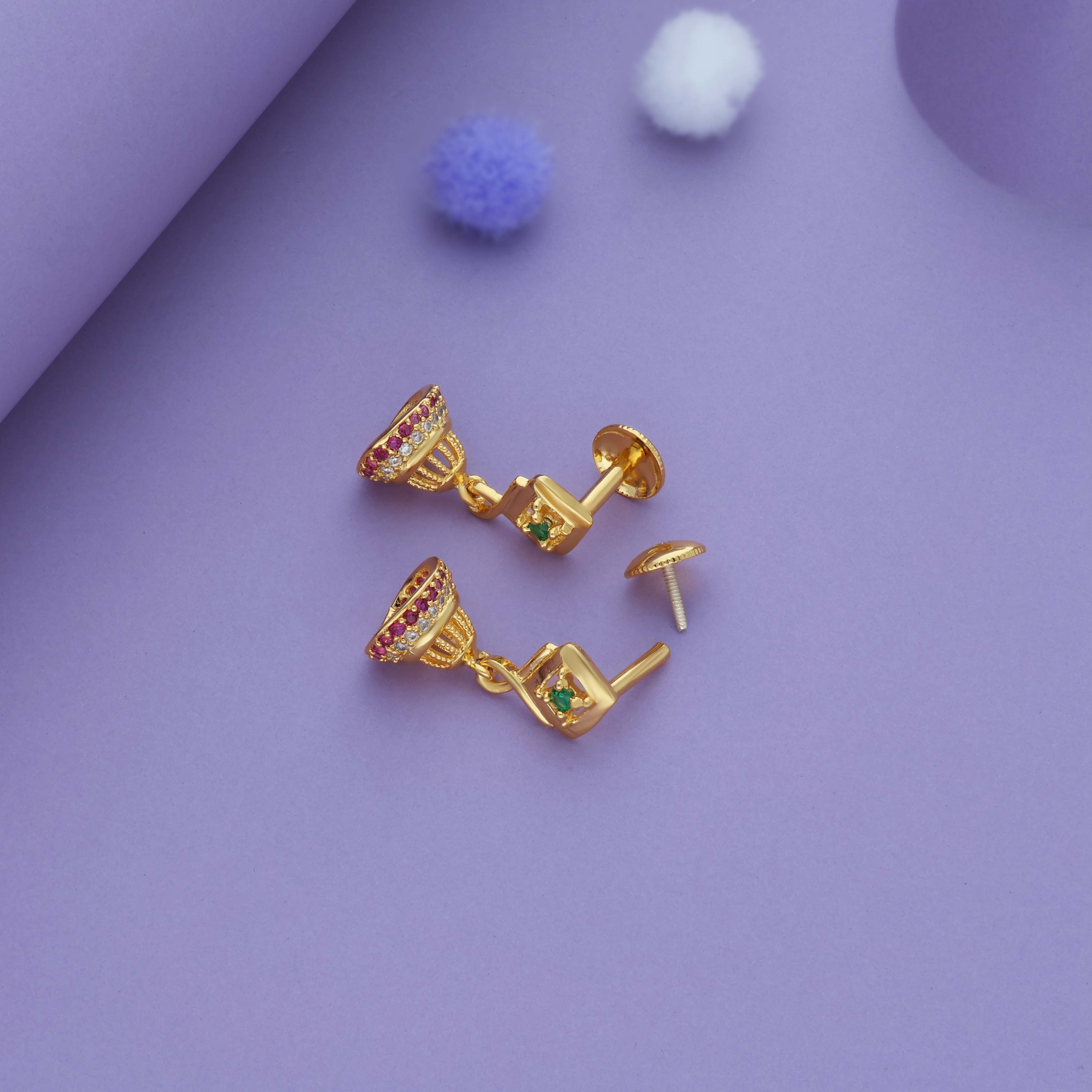 Square Sparkle Gold Polish 925 Silver Jhumka