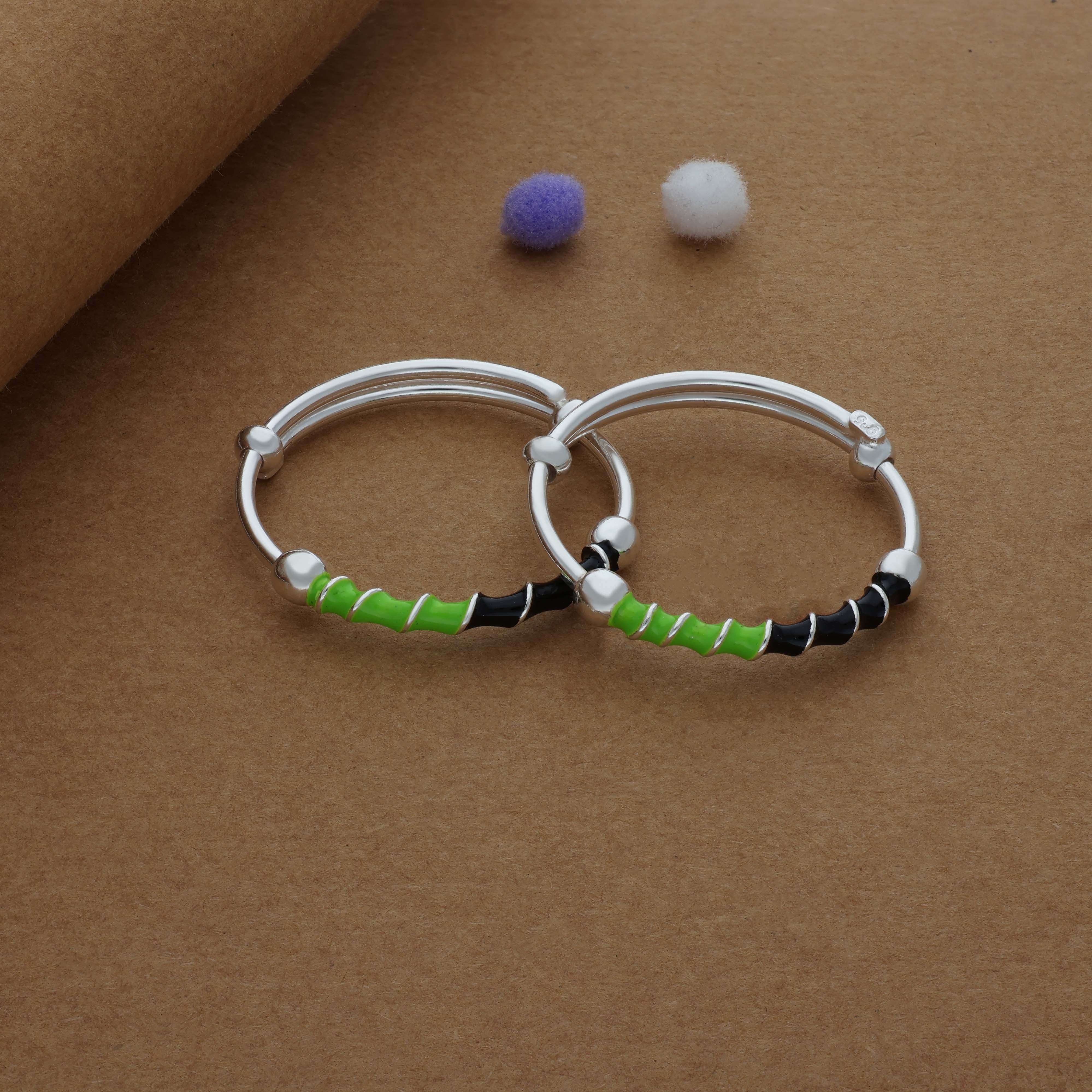 Green Swirl 925 Silver Kids Bangles (0-3 Yrs)