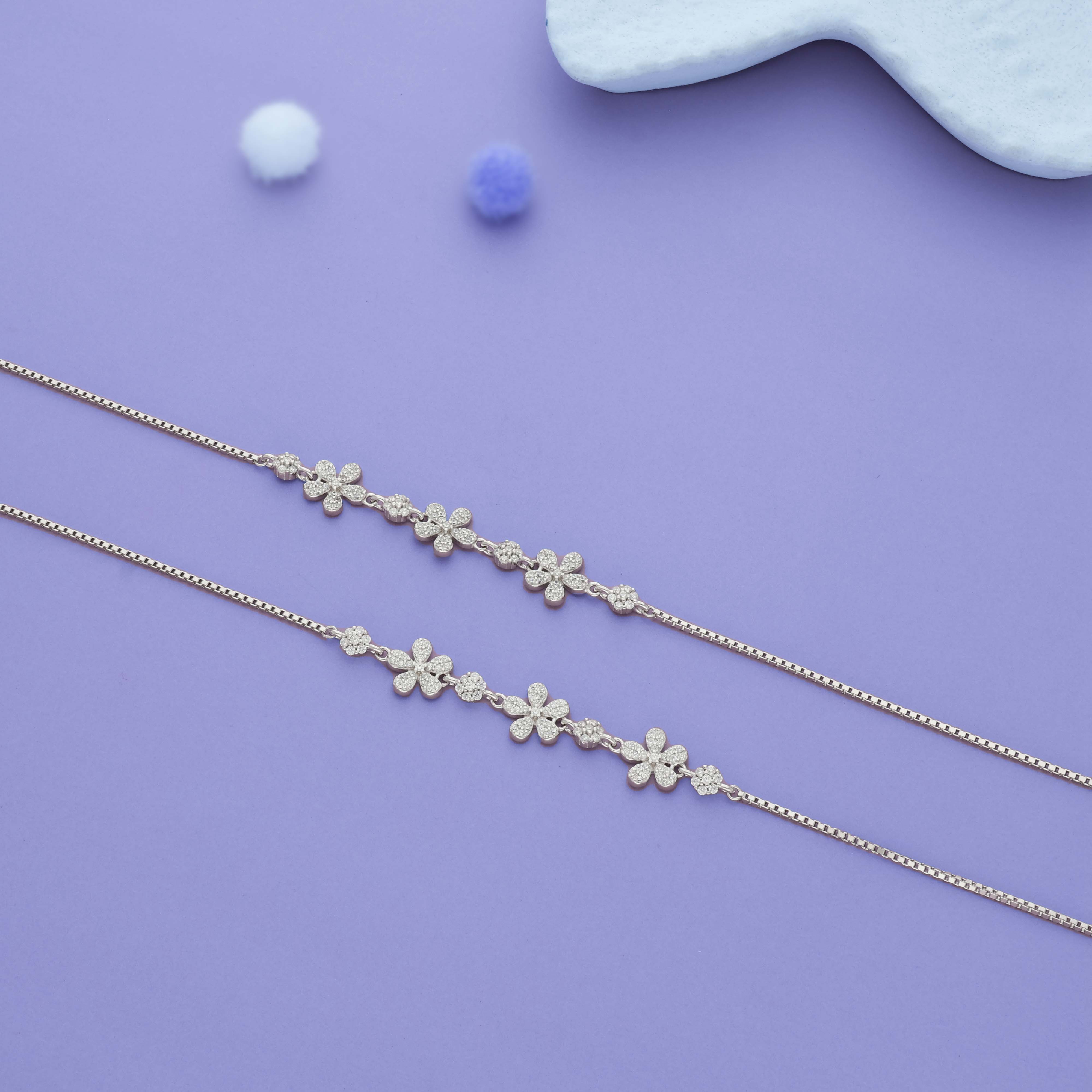 Ethnic Floral Charm 925 Silver Anklet