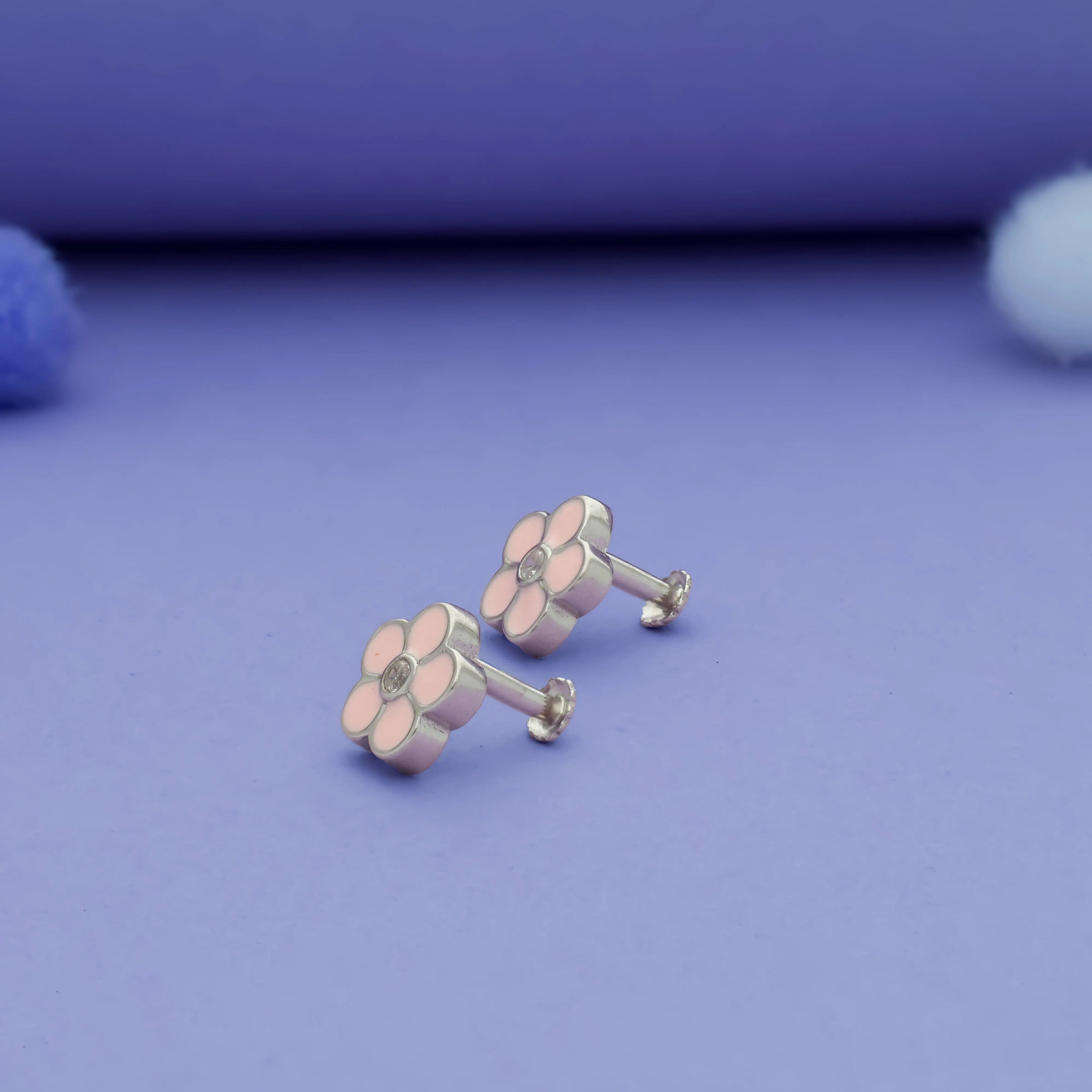 925 Silver Floral Kids Studs with Secure South Screw Back