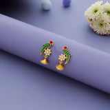 925 Silver Green Parrot Floral Drop Earrings