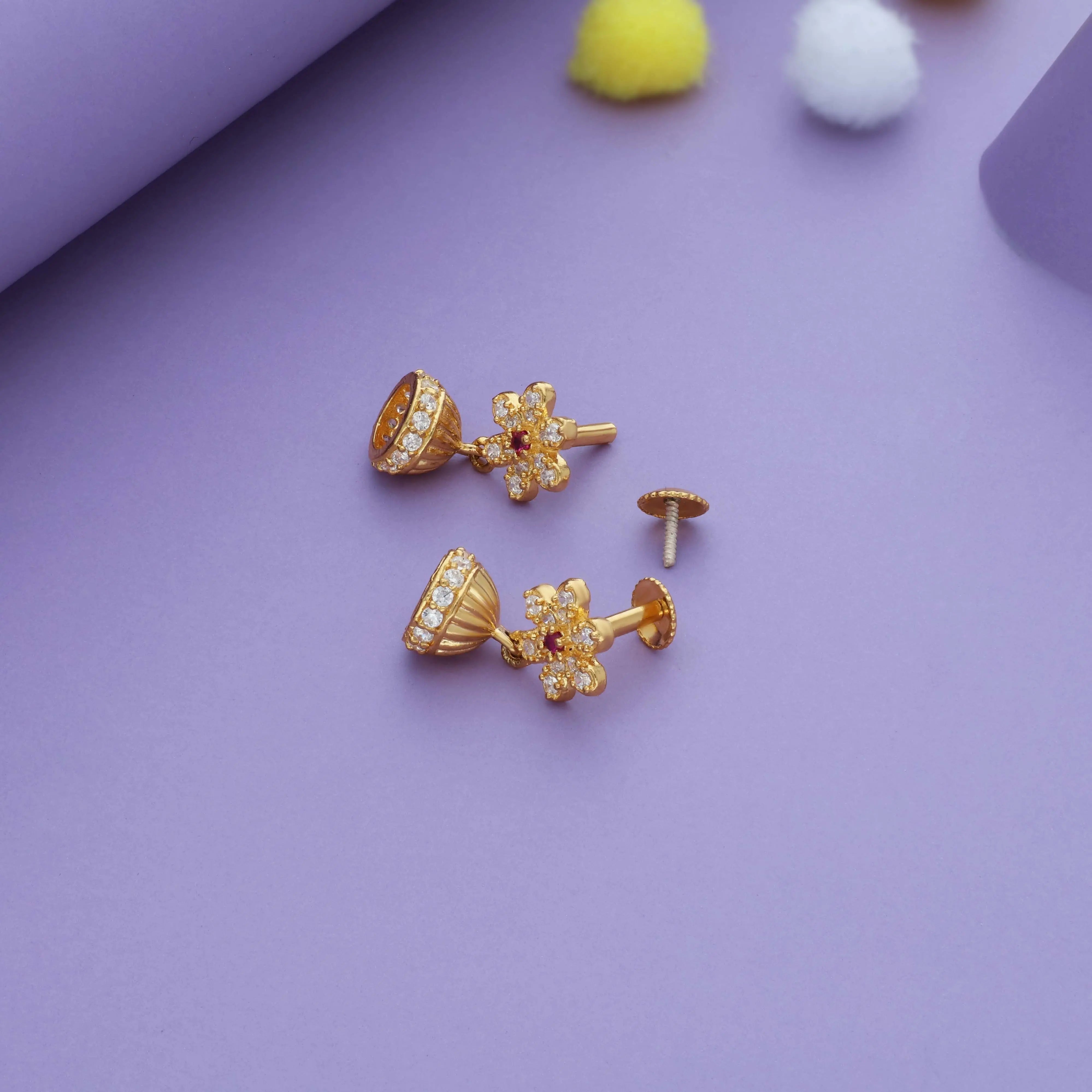 Red Glow 925 Gold Polish Silver Kid Drop Earring(6+ Yrs)