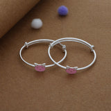 Pink Meow Silver Kids Bangles (0-5 Years) | 925 Hallmark | Daily Wear Gift for Kids