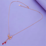 Red Bow Drop 925 Silver Necklace