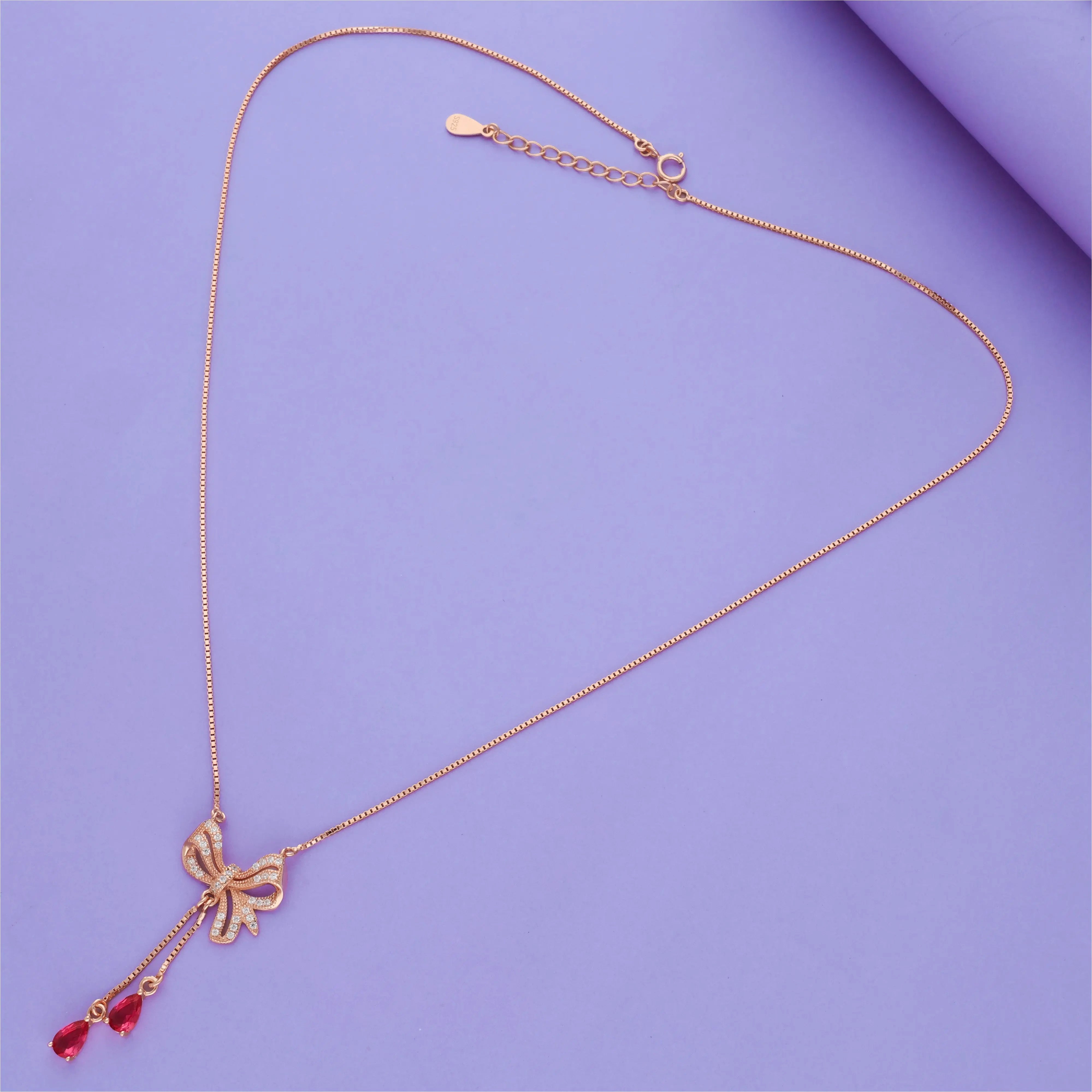 Red Bow Drop 925 Silver Necklace