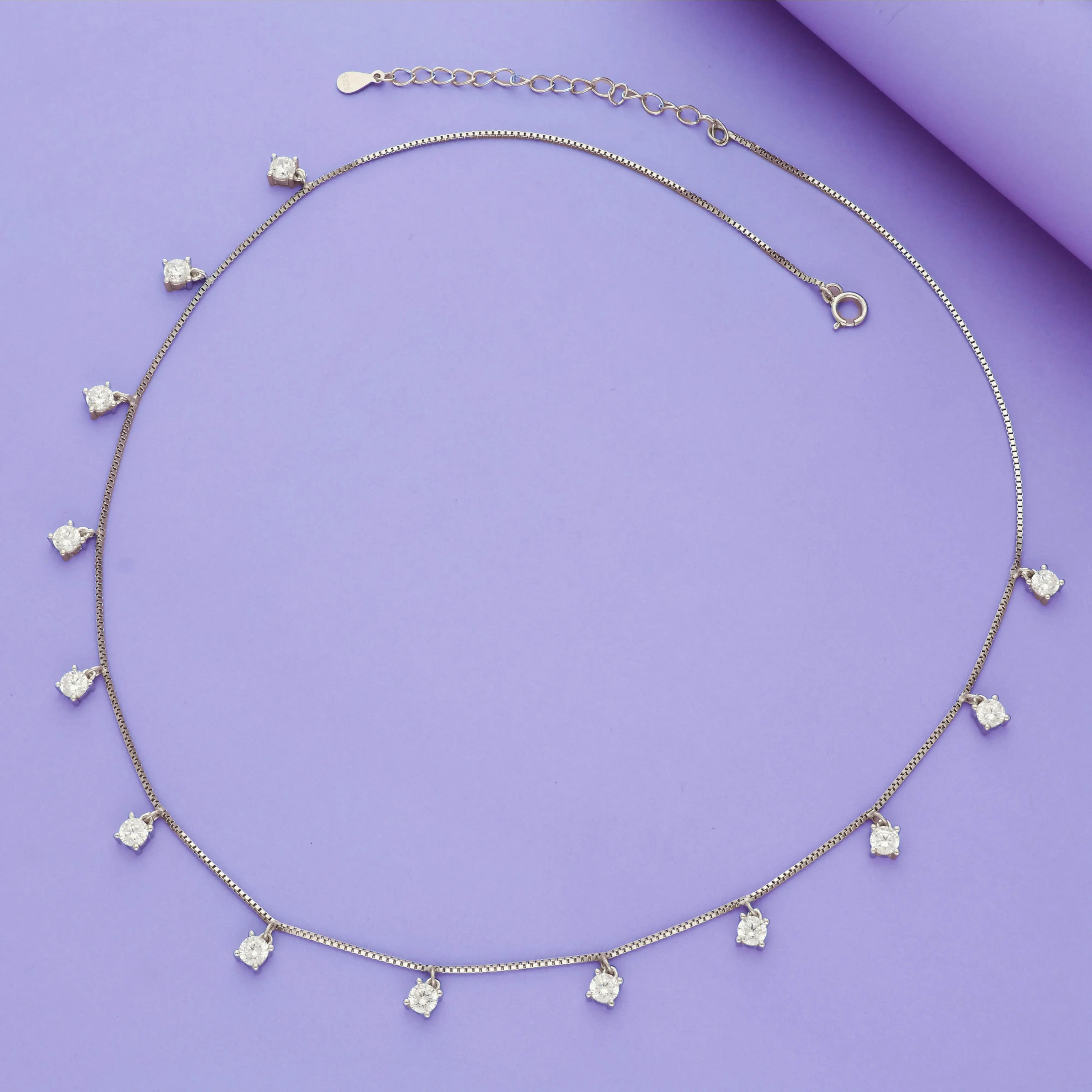 Sparkling White Crystal 925 Silver Charm Necklace