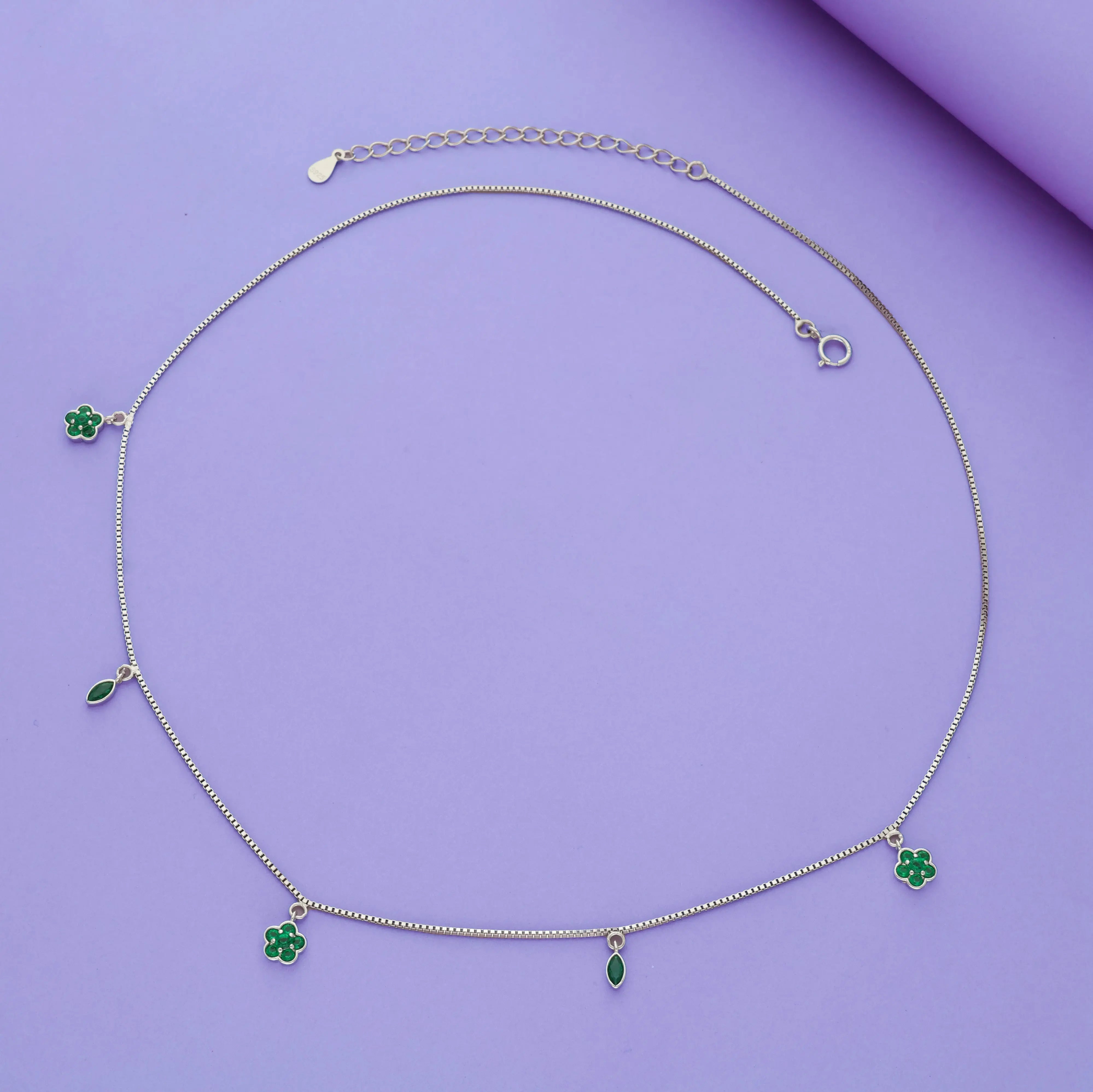 Lucky Clover Charm 925 Silver Chain Necklace