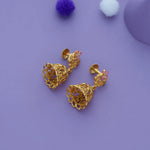 92.5 Silver Gold Plated Jhumkas with Pink Floral Design