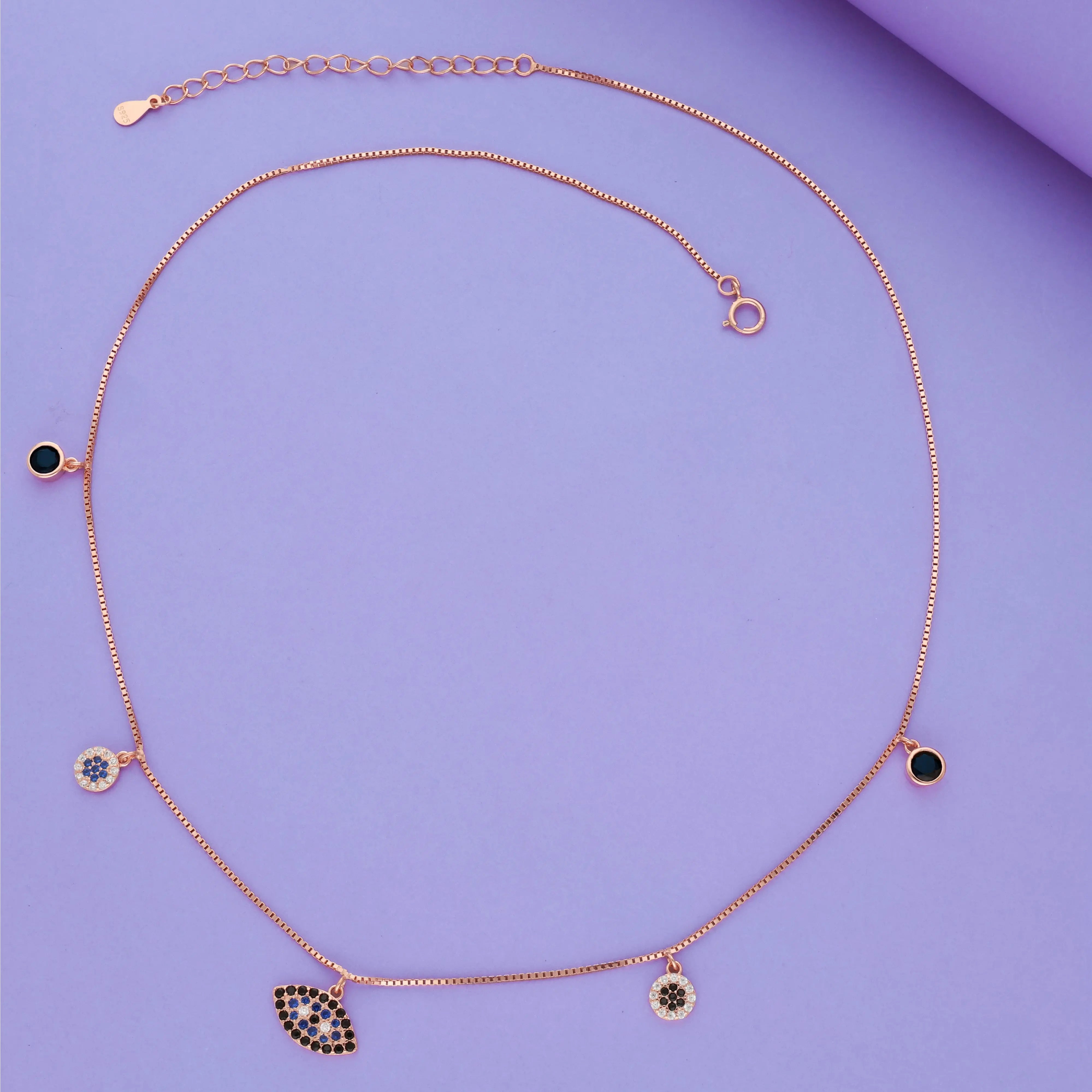 925 Silver Black Evil Eye Charm Necklace for Women