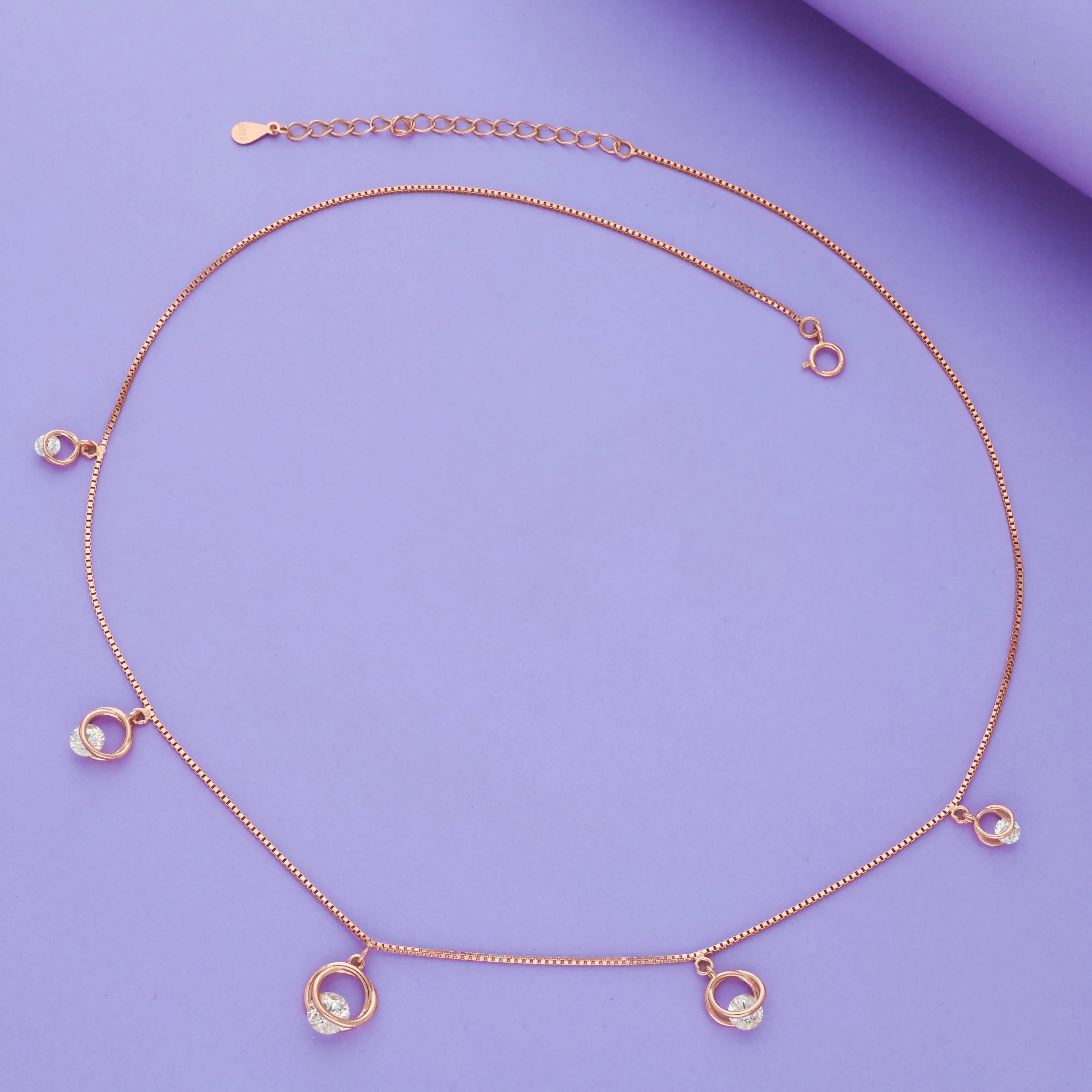 Rose Gold Plated 925 Silver Crystal Circle Charm Necklace