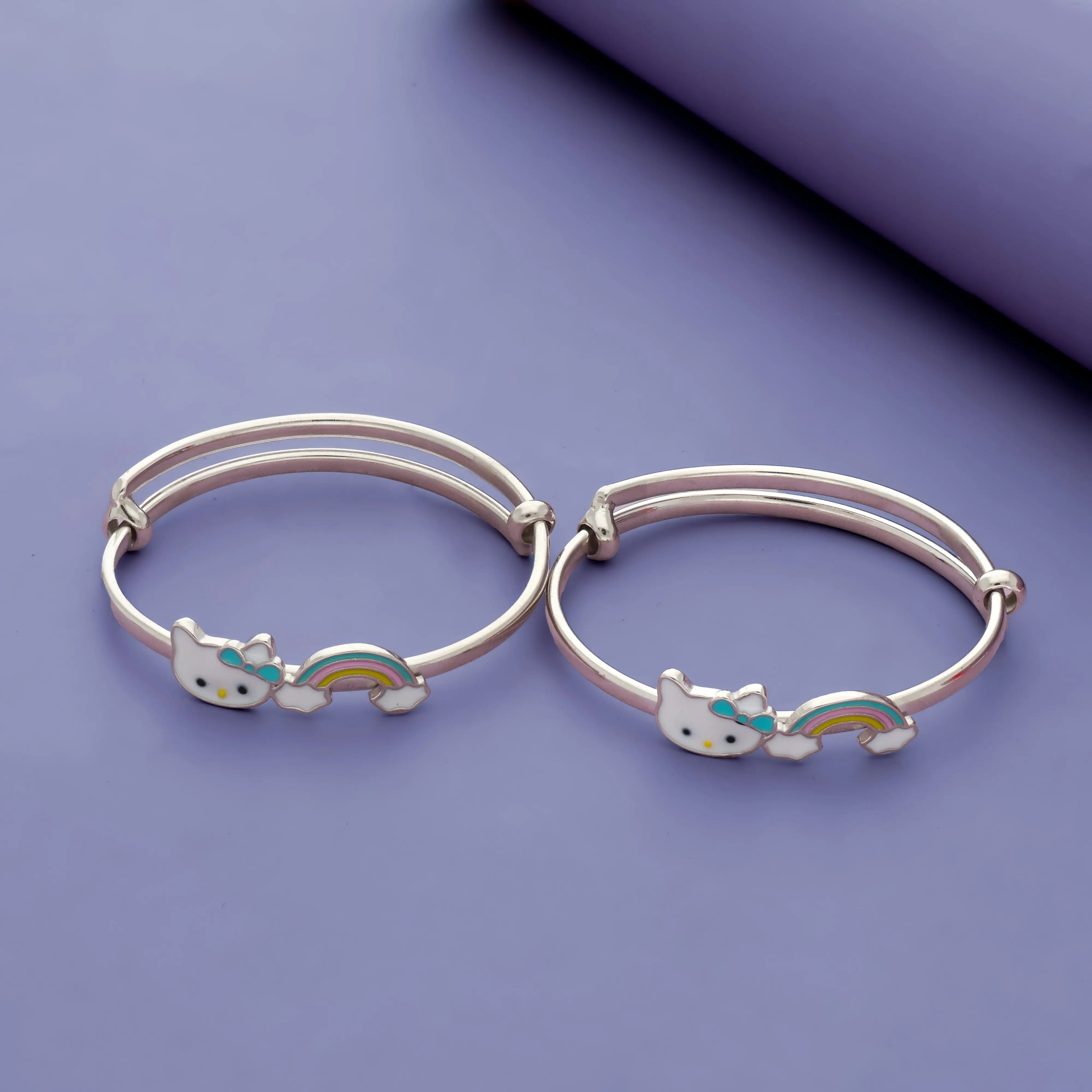 Rainbow Kitty 925 Silver Kid Bangles (0-5 Yrs)