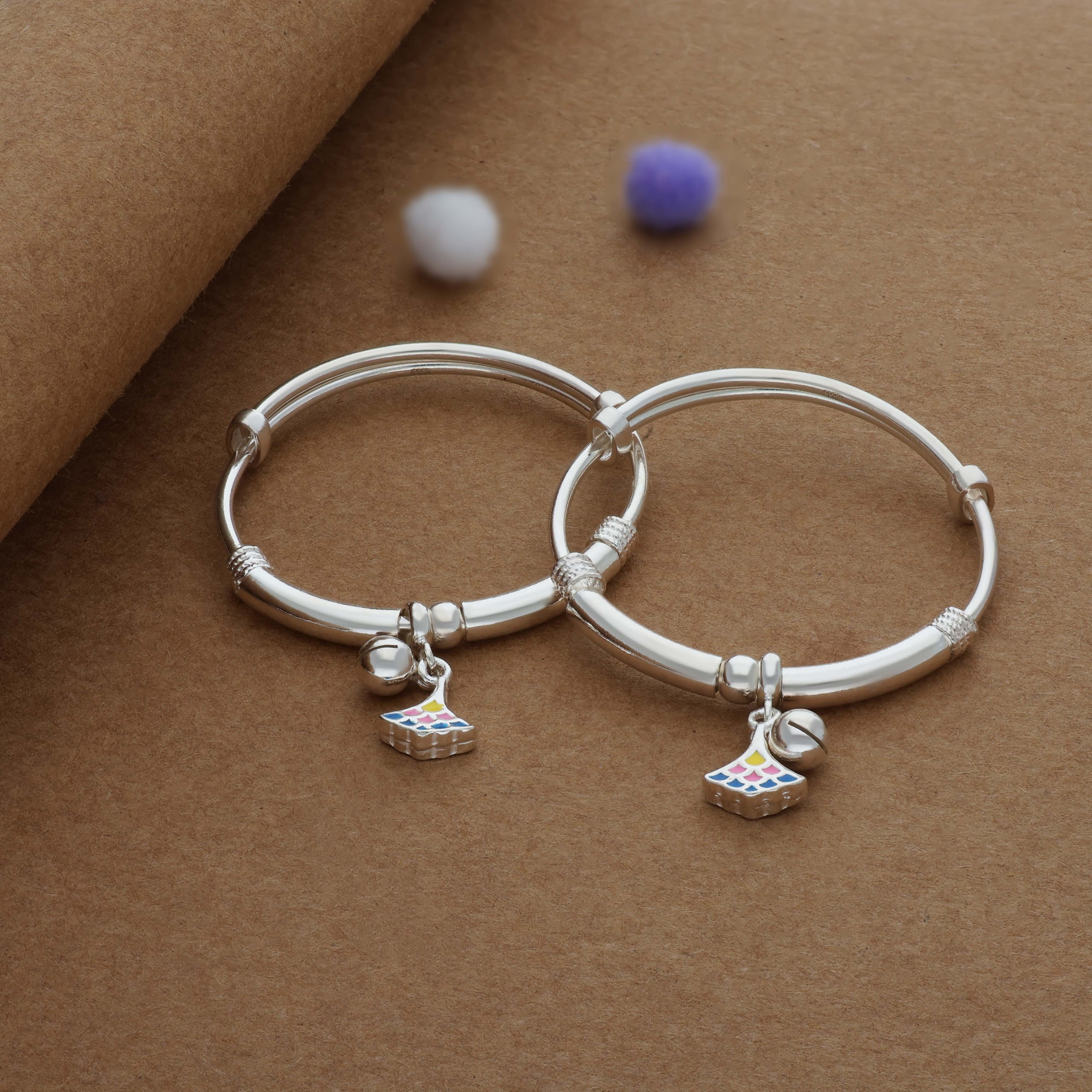 HappyNest Silver Kid Bangles (0-5 Yrs) | 999 Hallmark | Adjustable | Lightweight
