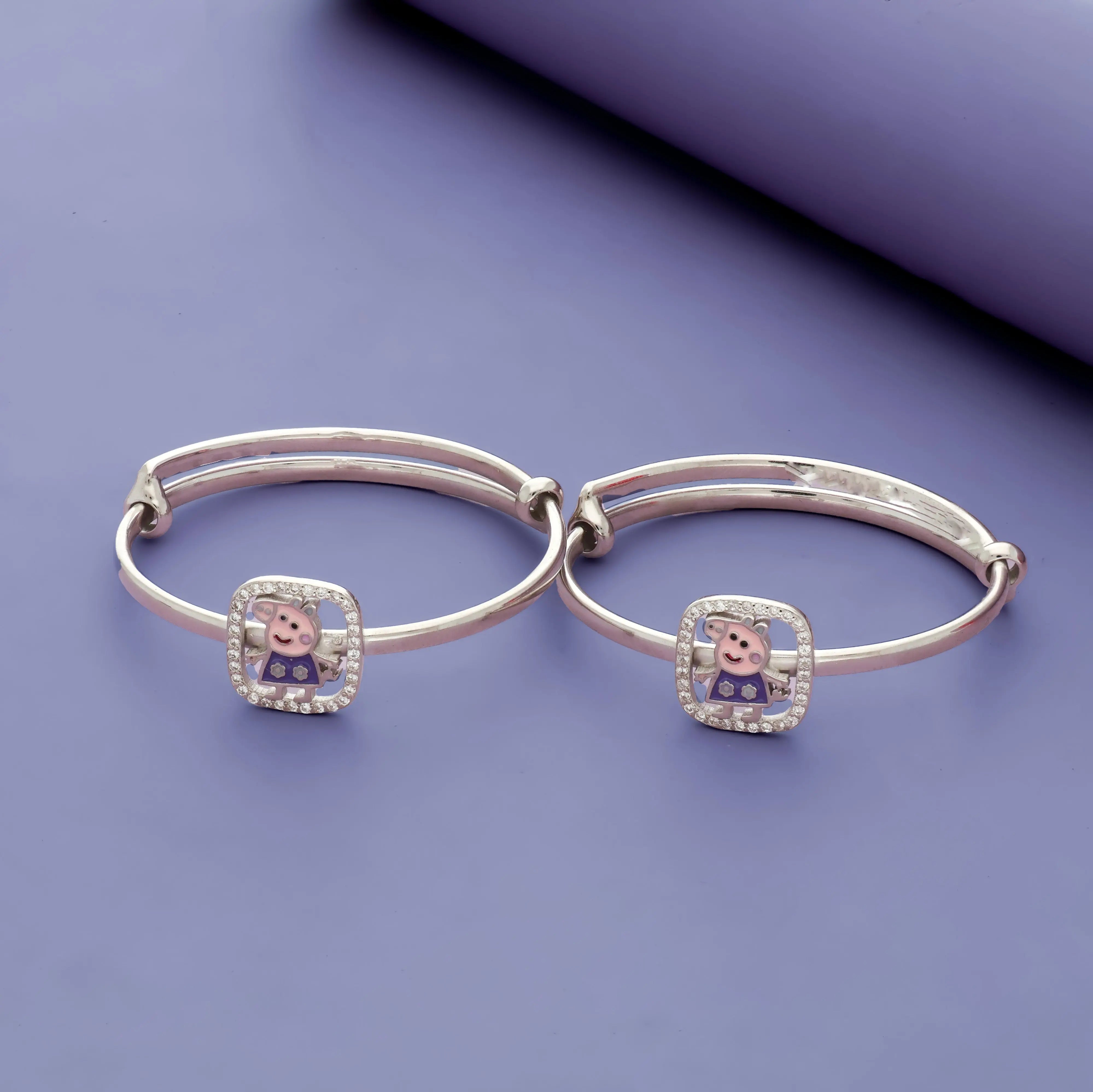 Playful Peppa Pig Sparkle 925 Silver Baby Bangles (0-5 Yrs)