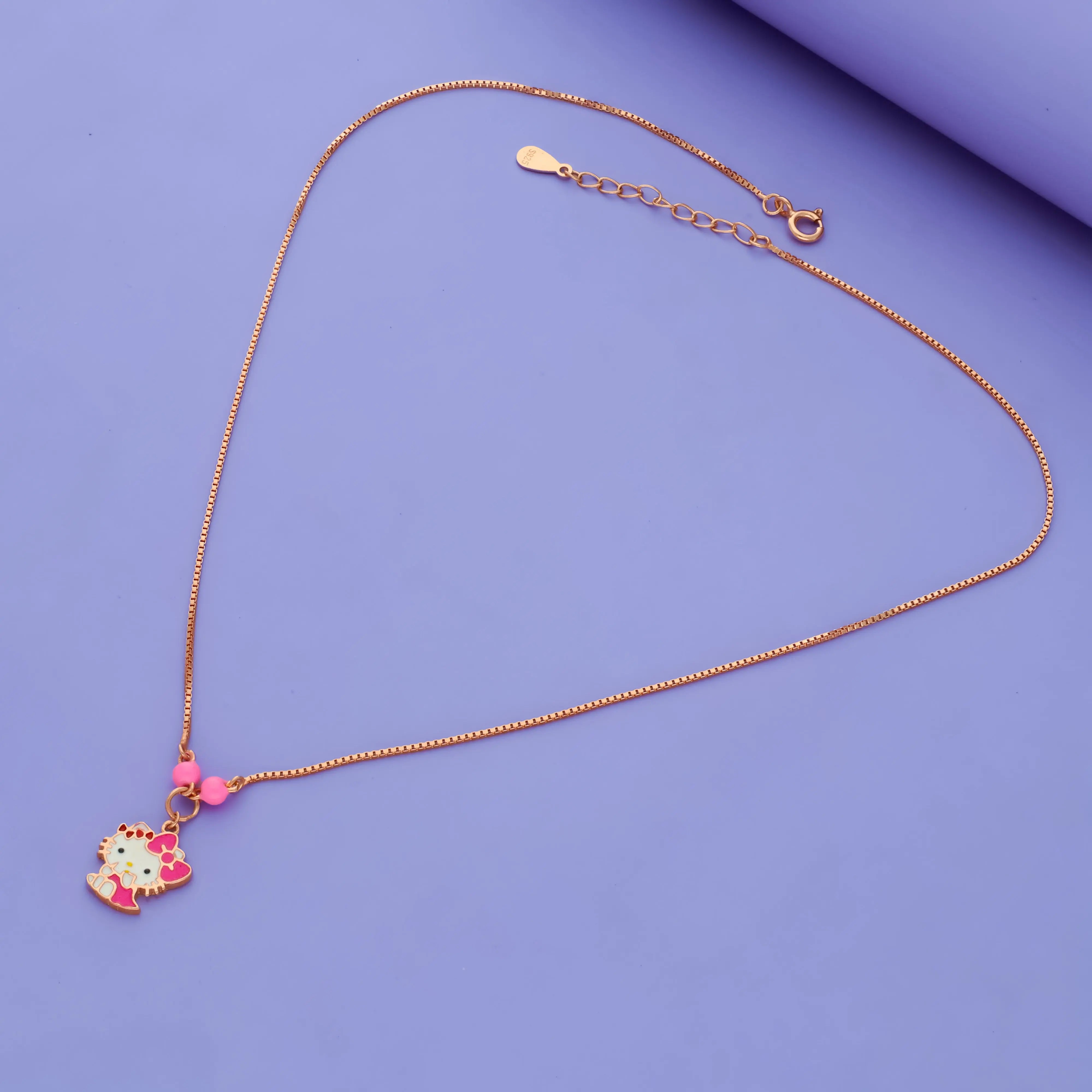 925 Silver Pink Kitty Pendant for Girls