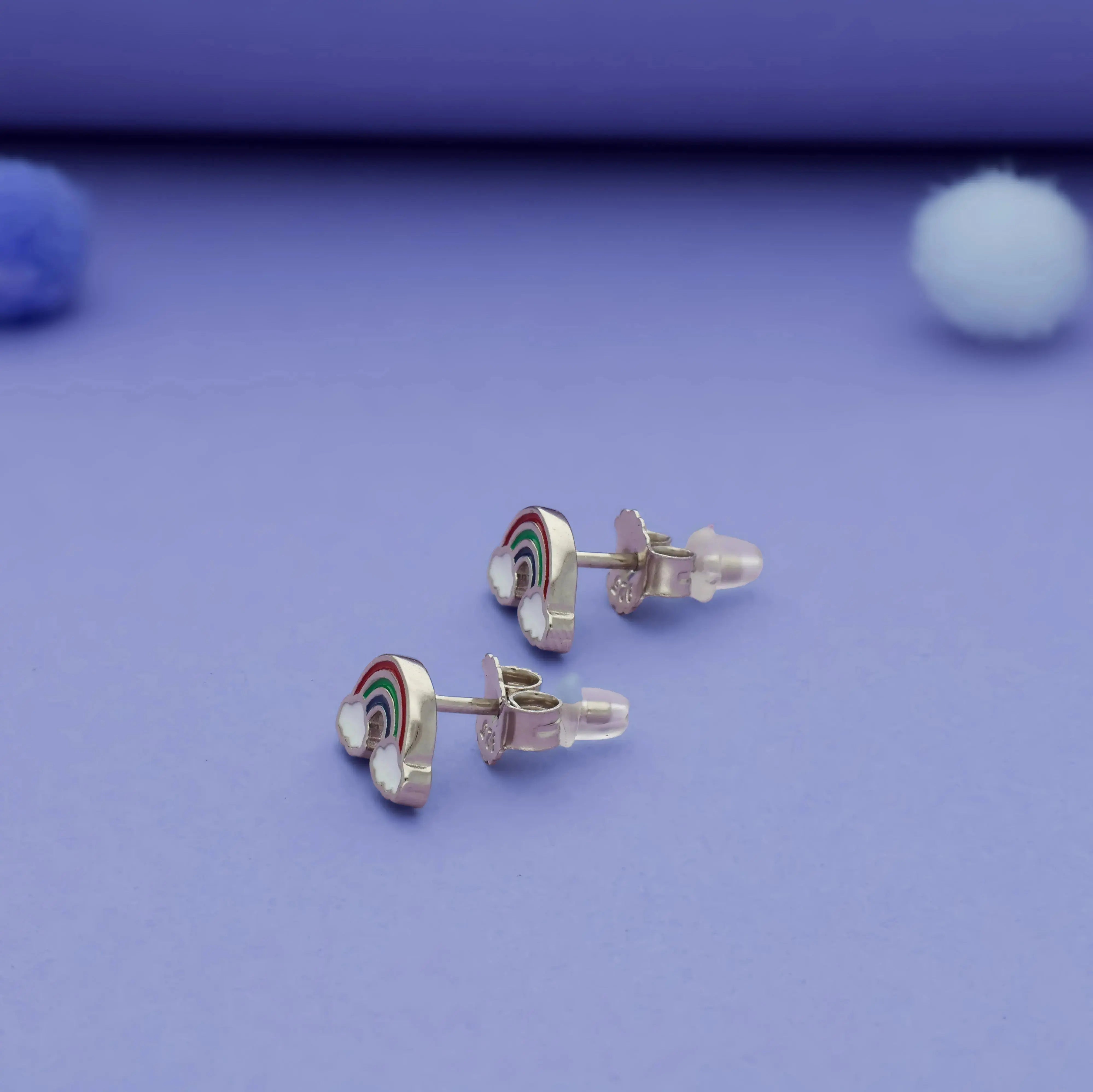 925 Sterling Silver Cloudly Rainbow Studs for Kids (3+ Yrs)