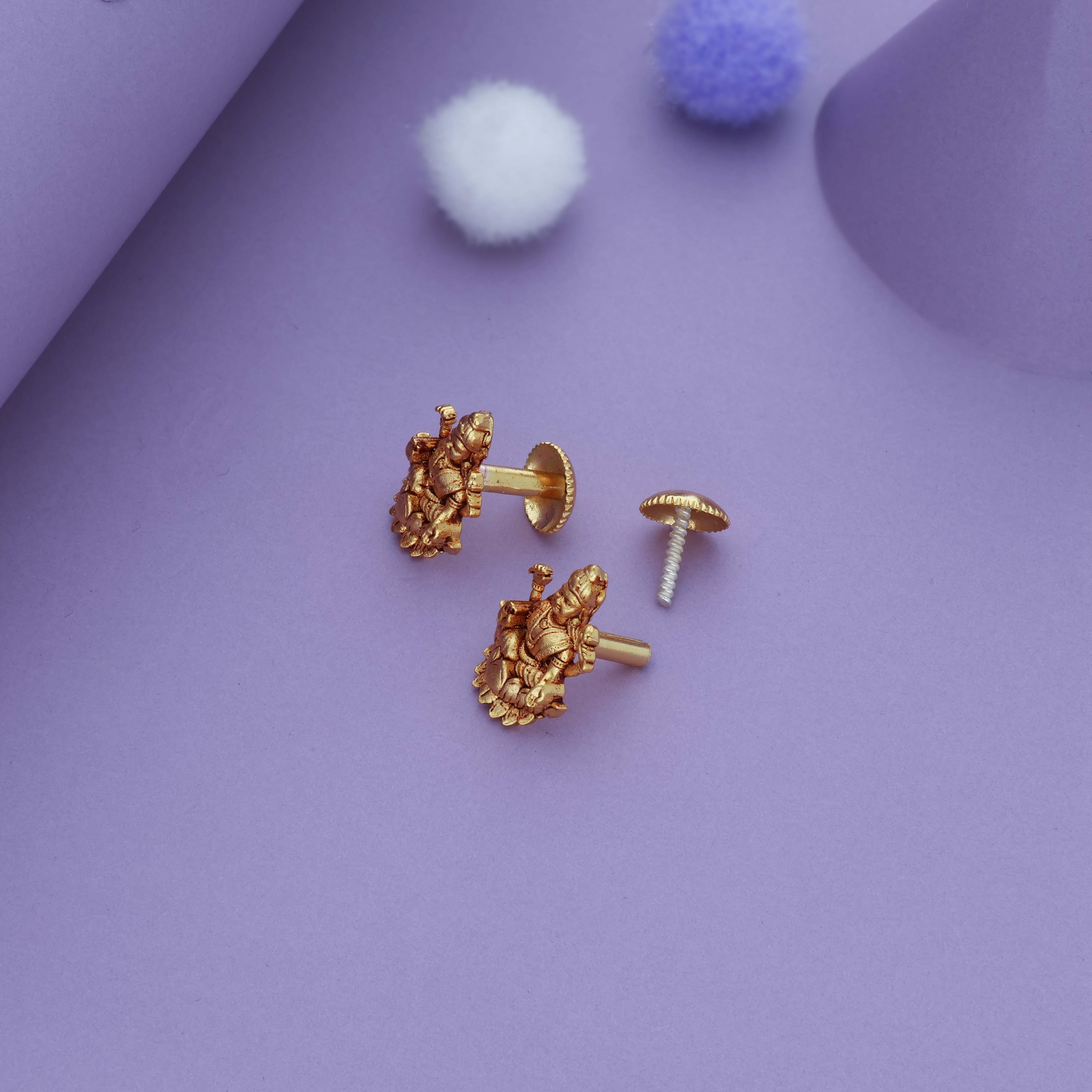 Padmasana Lakshmi Traditional 925 Gold Polish Silver Kid Earring