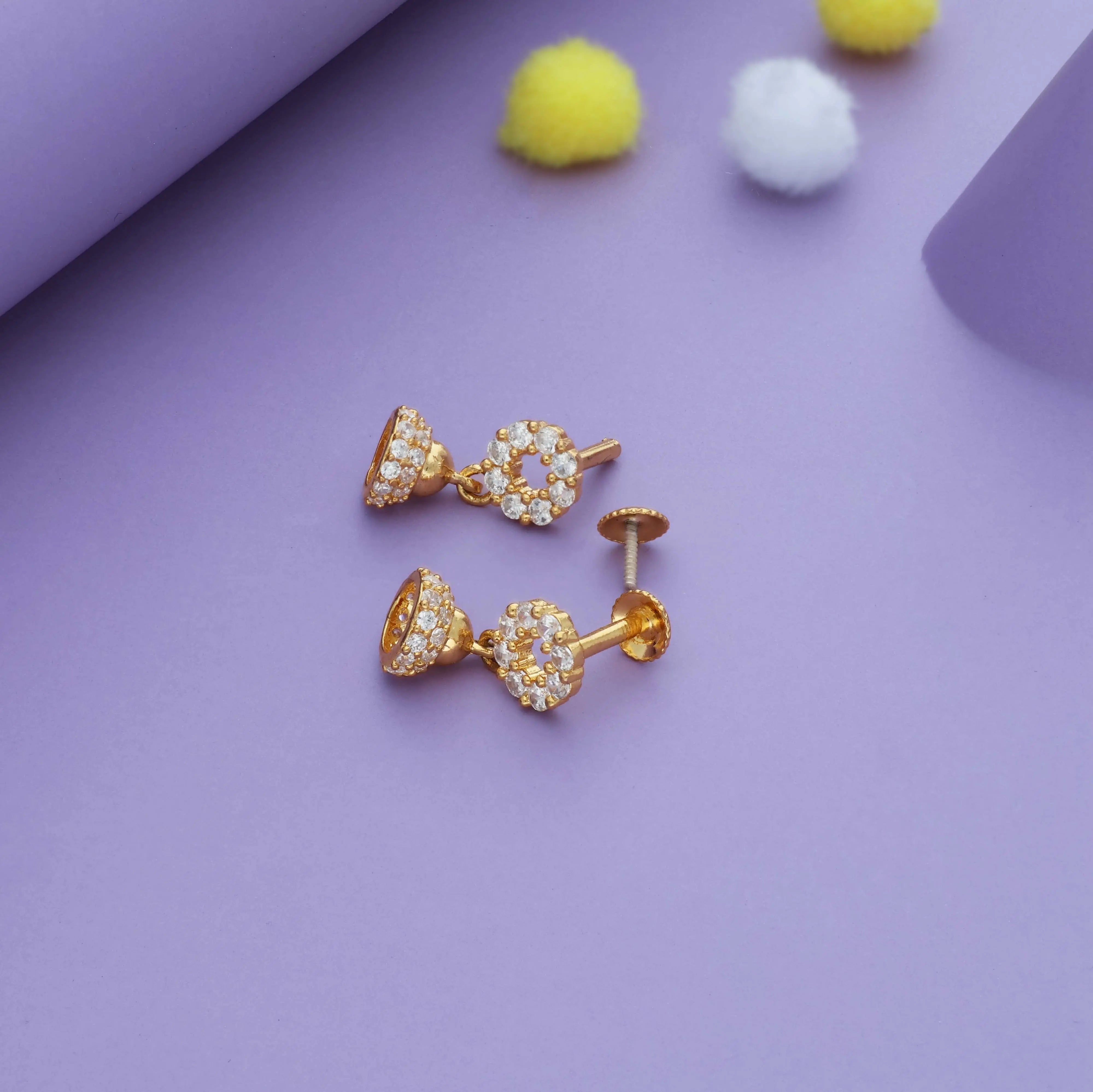 Oval Stone 925 Gold Polish Silver Kid Drop Earring(6+ Yrs)