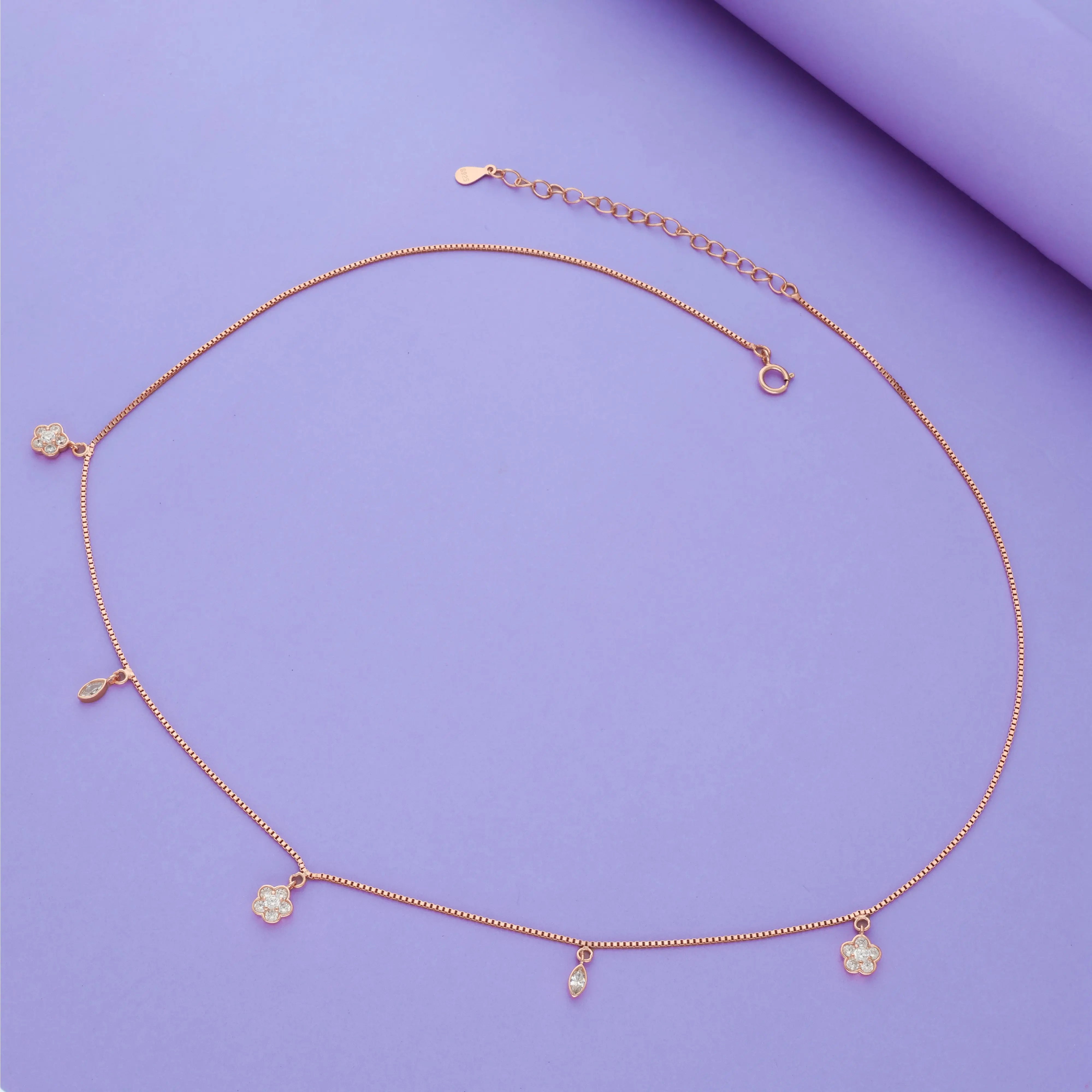 925 Silver Blossom and Leaf Stone Charm Chain Necklace