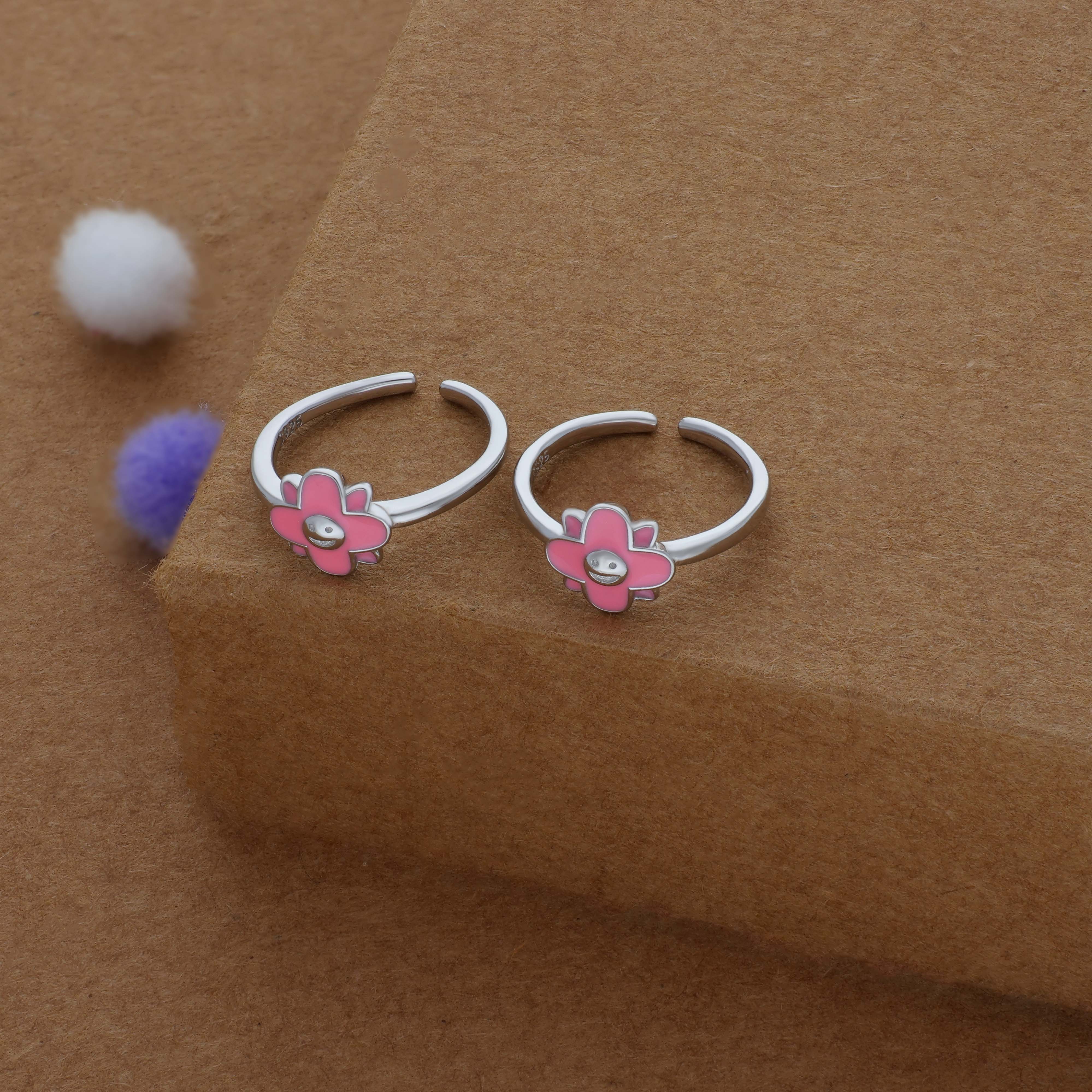 Pink Petal Pop Adjustable 925 Silver Fancy Toering