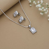 Elegant White Square Silver Pendant Set for Women & Teen